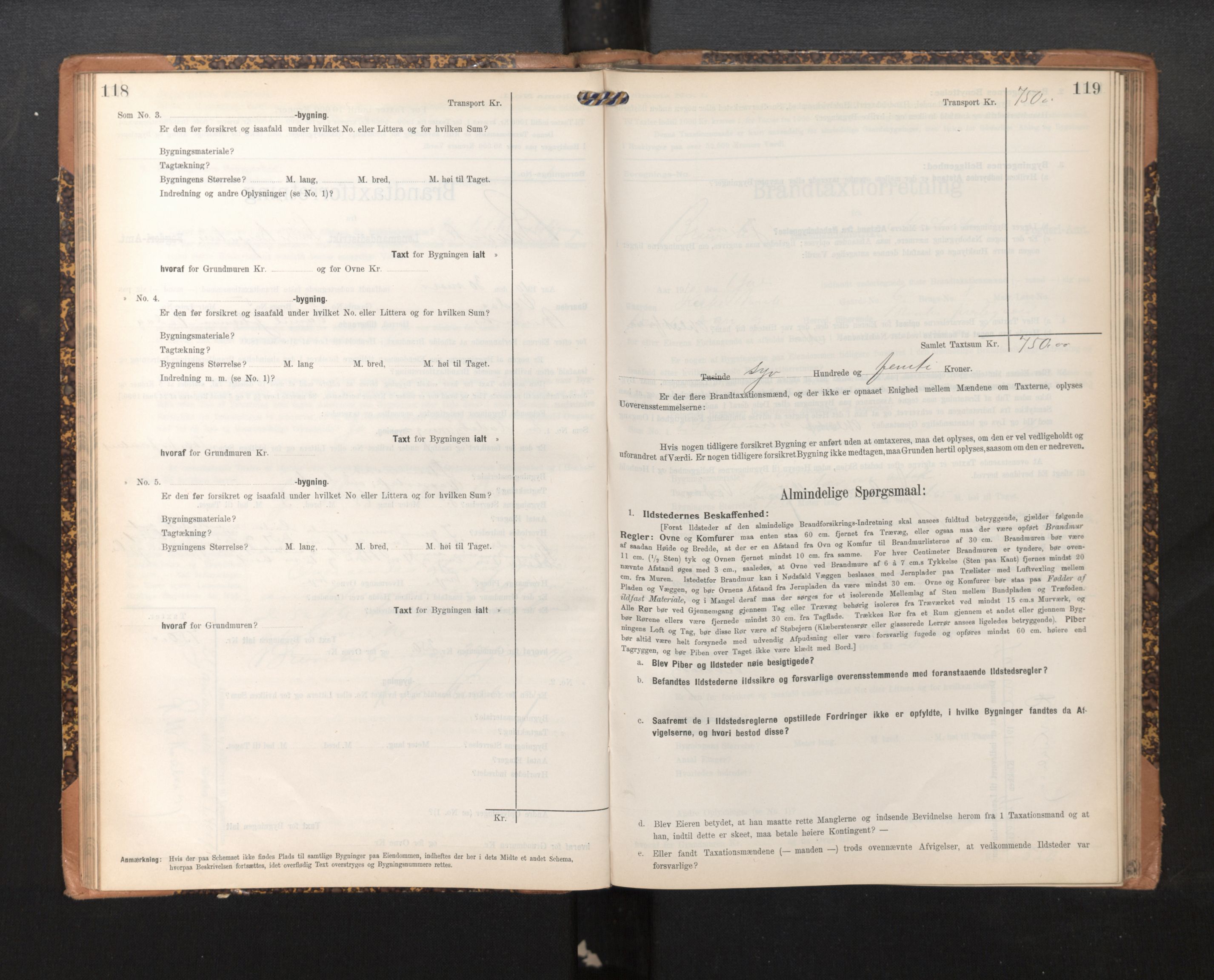 Lensmannen i Bruvik, AV/SAB-A-31301/0012/L0007: Branntakstprotokoll, skjematakst, 1906-1918, p. 118-119