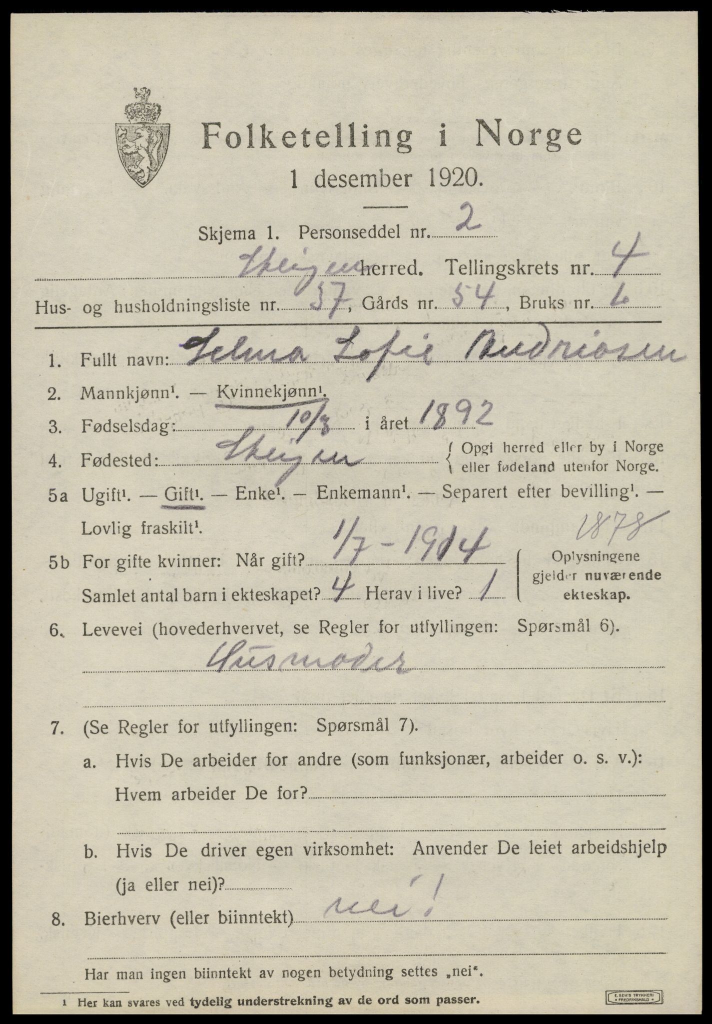 SAT, 1920 census for Steigen, 1920, p. 1948