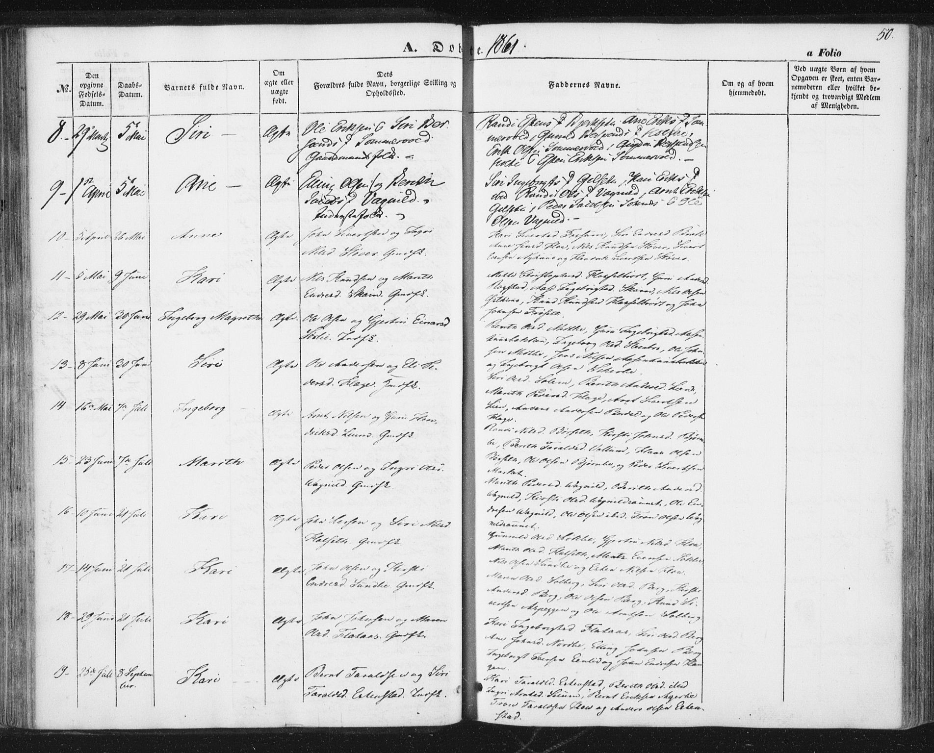 Ministerialprotokoller, klokkerbøker og fødselsregistre - Sør-Trøndelag, SAT/A-1456/689/L1038: Parish register (official) no. 689A03, 1848-1872, p. 50