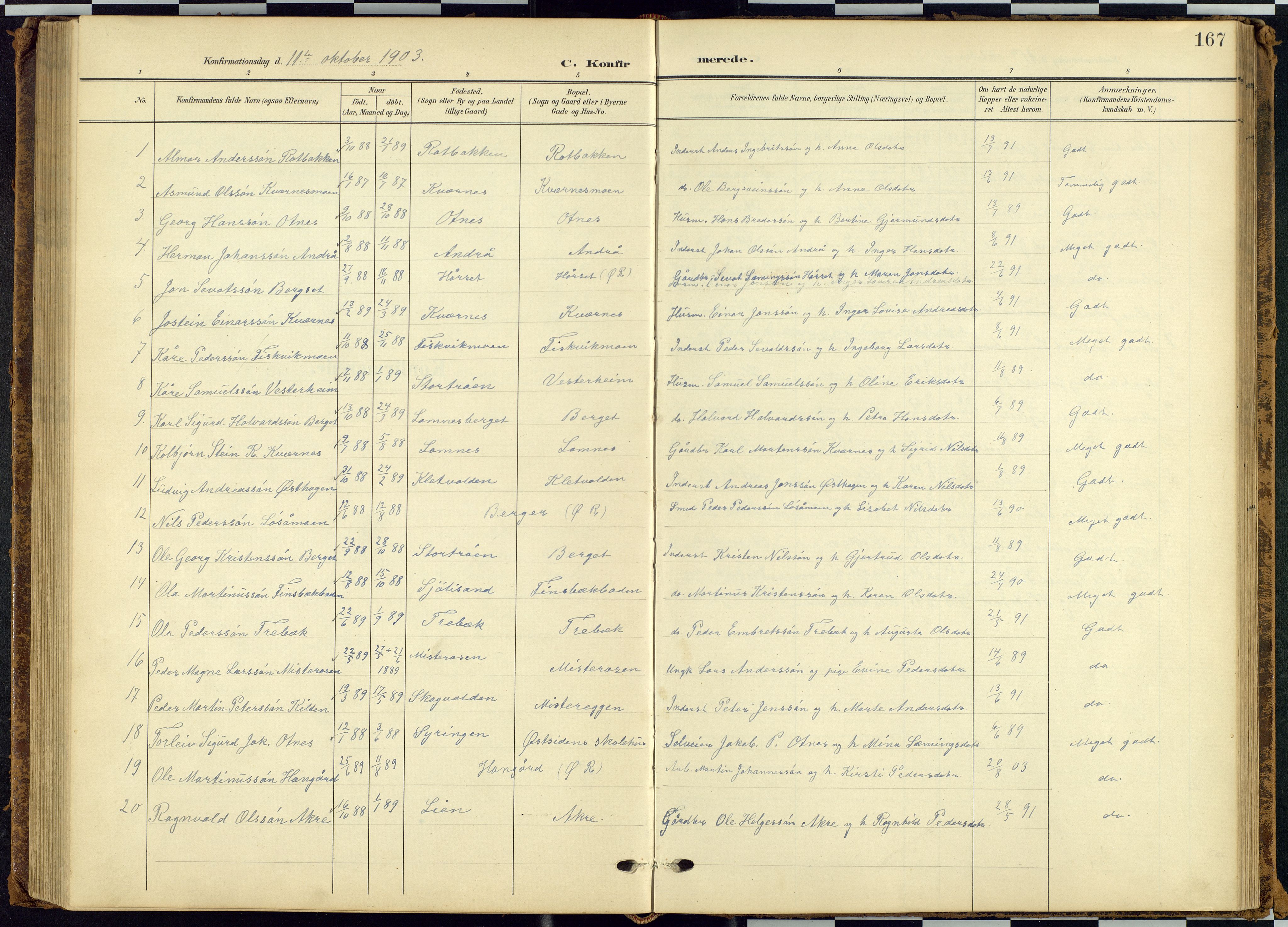 Rendalen prestekontor, SAH/PREST-054/H/Ha/Hab/L0010: Parish register (copy) no. 10, 1903-1940, p. 167