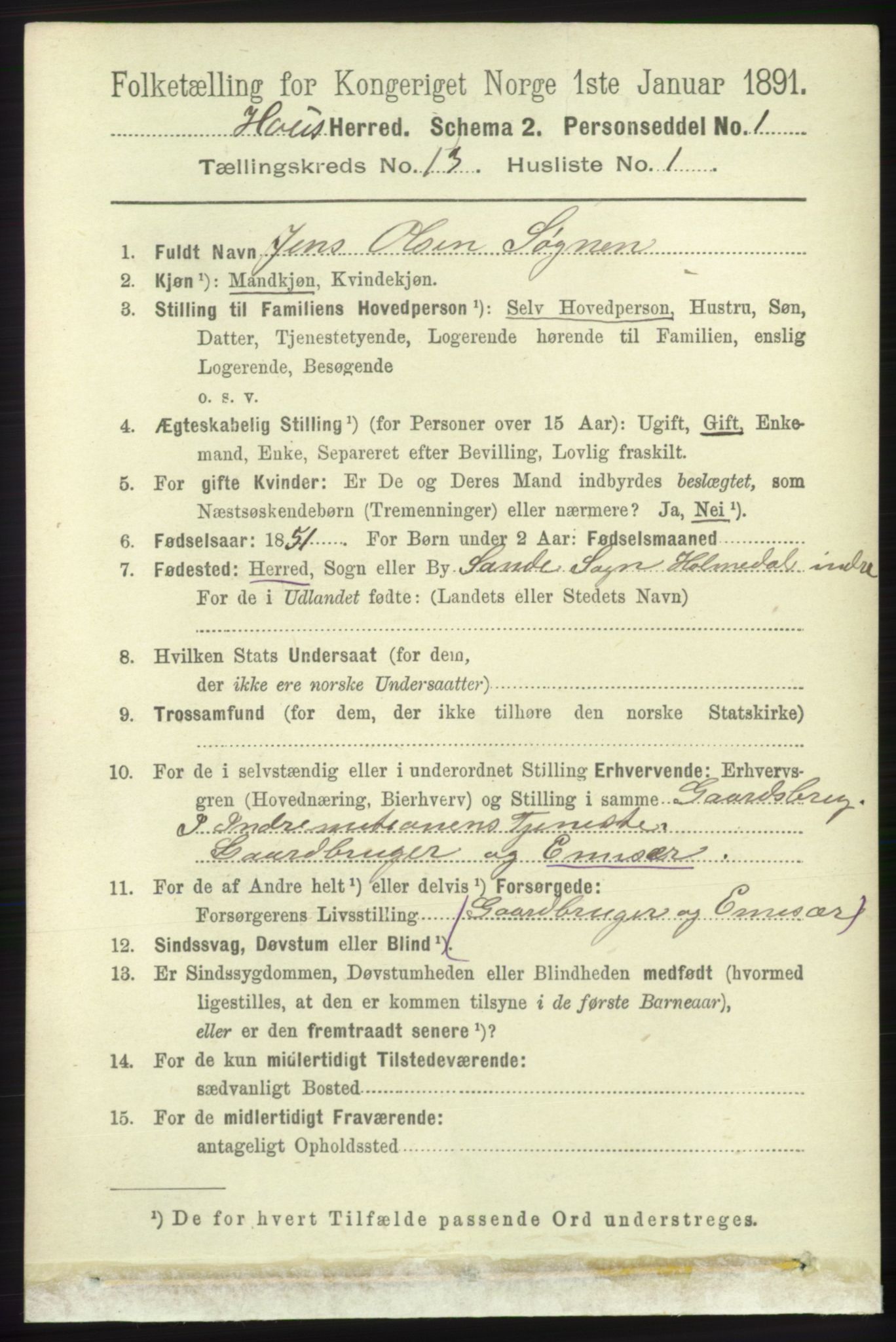 RA, 1891 census for 1250 Haus, 1891, p. 5556