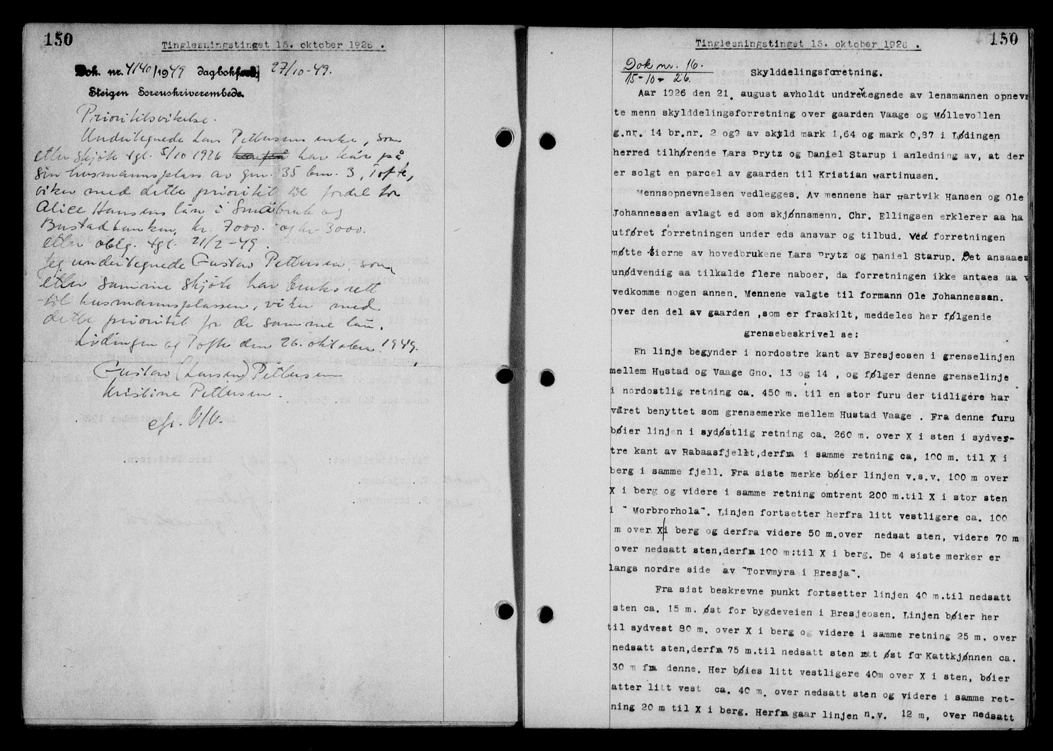 Steigen og Ofoten sorenskriveri, SAT/A-0030/1/2/2C/L0014: Mortgage book no. 13 og 15, 1926-1927, Deed date: 15.10.1926