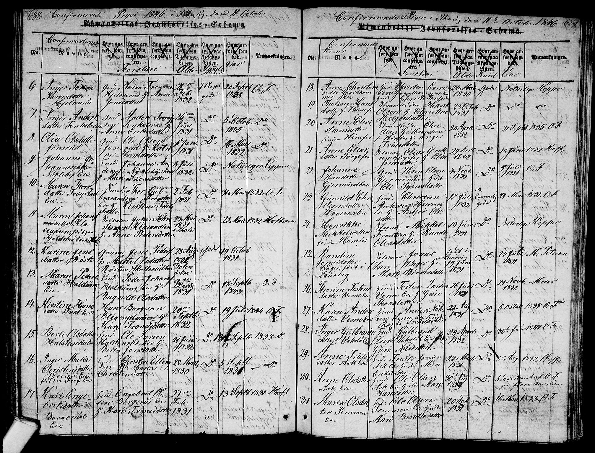 Norderhov kirkebøker, AV/SAKO-A-237/G/Ga/L0003: Parish register (copy) no. I 3 /1, 1814-1876, p. 688-689