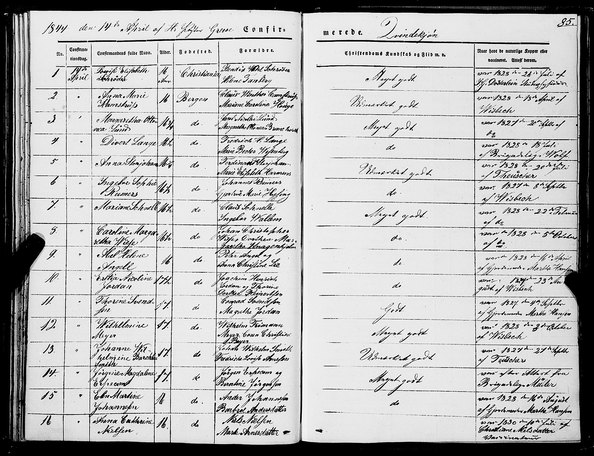 Domkirken sokneprestembete, SAB/A-74801/H/Haa/L0027: Parish register (official) no. C 2, 1841-1852, p. 85