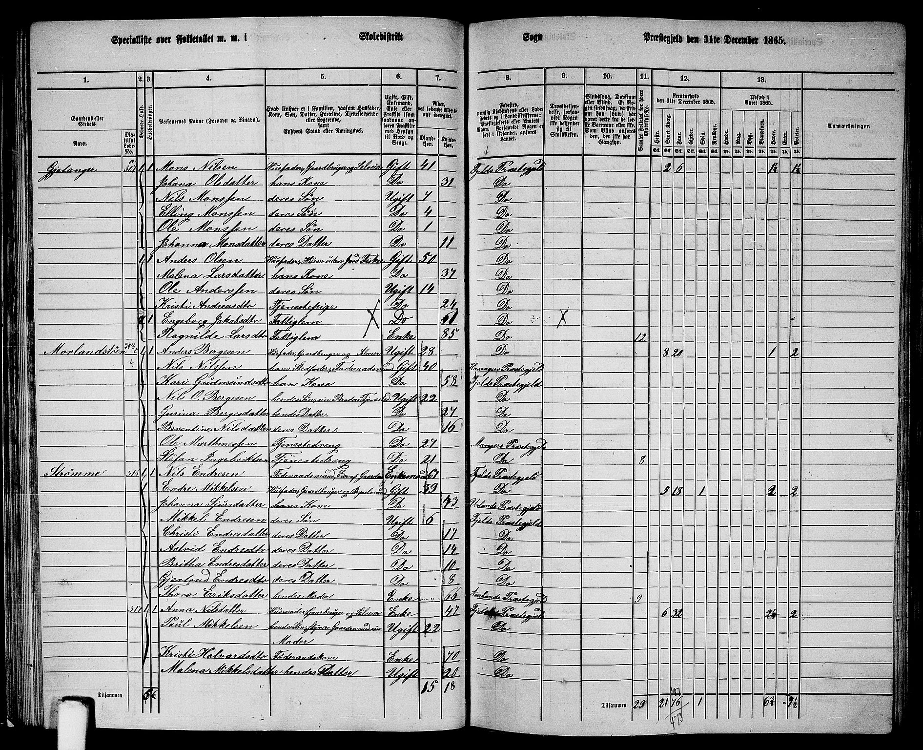 RA, 1865 census for Fjell, 1865, p. 37