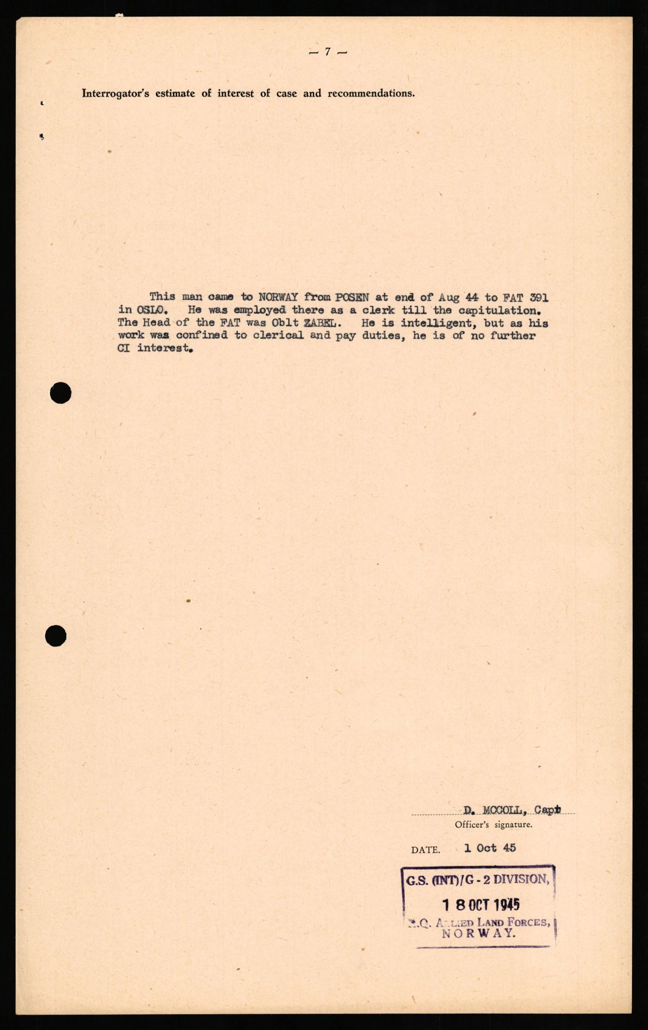 Forsvaret, Forsvarets overkommando II, AV/RA-RAFA-3915/D/Db/L0025: CI Questionaires. Tyske okkupasjonsstyrker i Norge. Tyskere., 1945-1946, p. 63