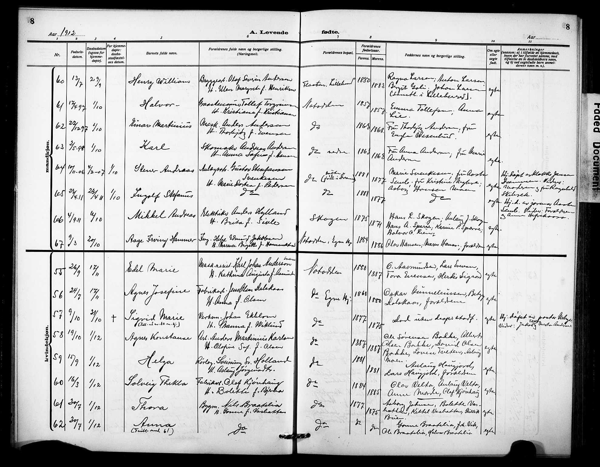 Notodden kirkebøker, AV/SAKO-A-290/G/Ga/L0001: Parish register (copy) no. 1, 1912-1923, p. 8