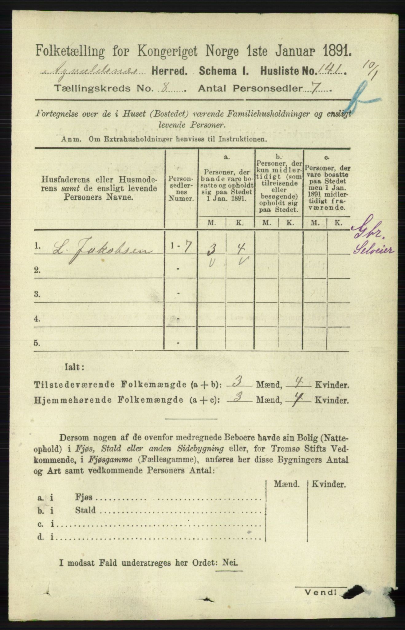RA, 1891 census for 1147 Avaldsnes, 1891, p. 4203