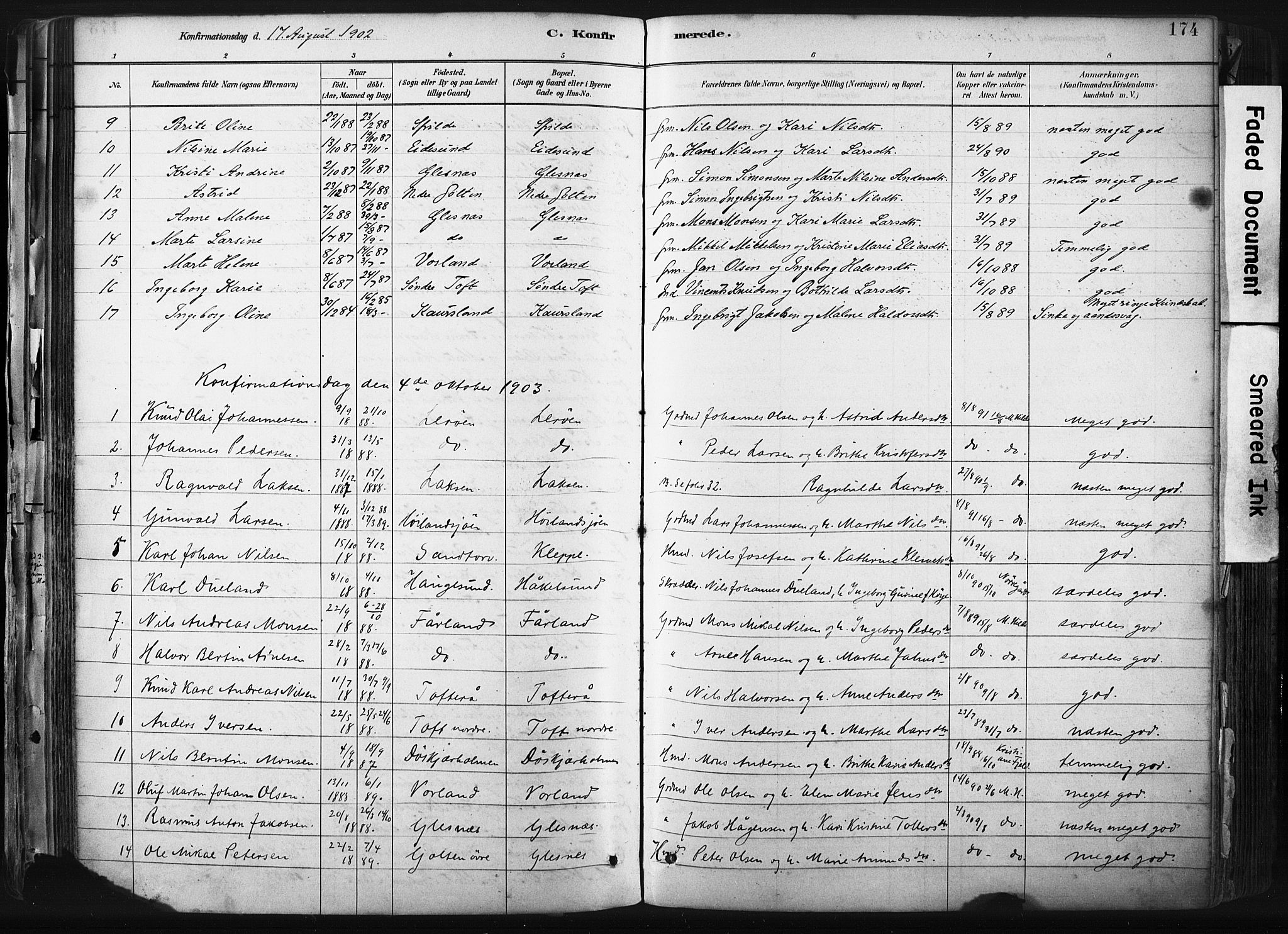 Sund sokneprestembete, SAB/A-99930: Parish register (official) no. B 1, 1882-1907, p. 174