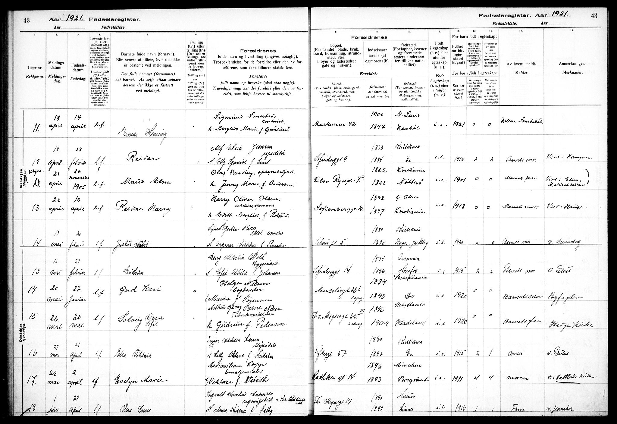 Hauge prestekontor Kirkebøker, AV/SAO-A-10849/J/Ja/L0001: Birth register no. 1, 1917-1938, p. 43