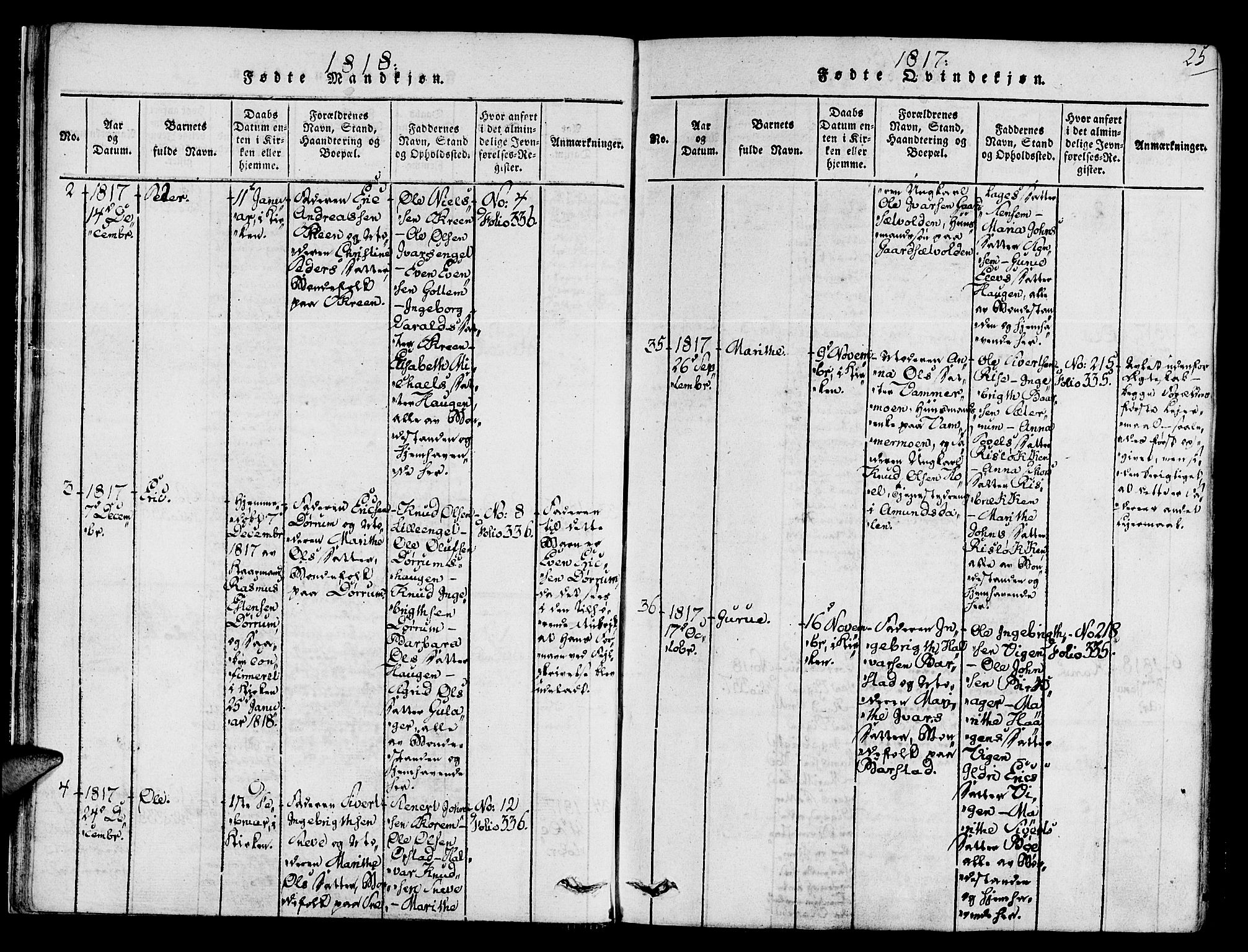 Ministerialprotokoller, klokkerbøker og fødselsregistre - Sør-Trøndelag, SAT/A-1456/678/L0895: Parish register (official) no. 678A05 /1, 1816-1821, p. 25