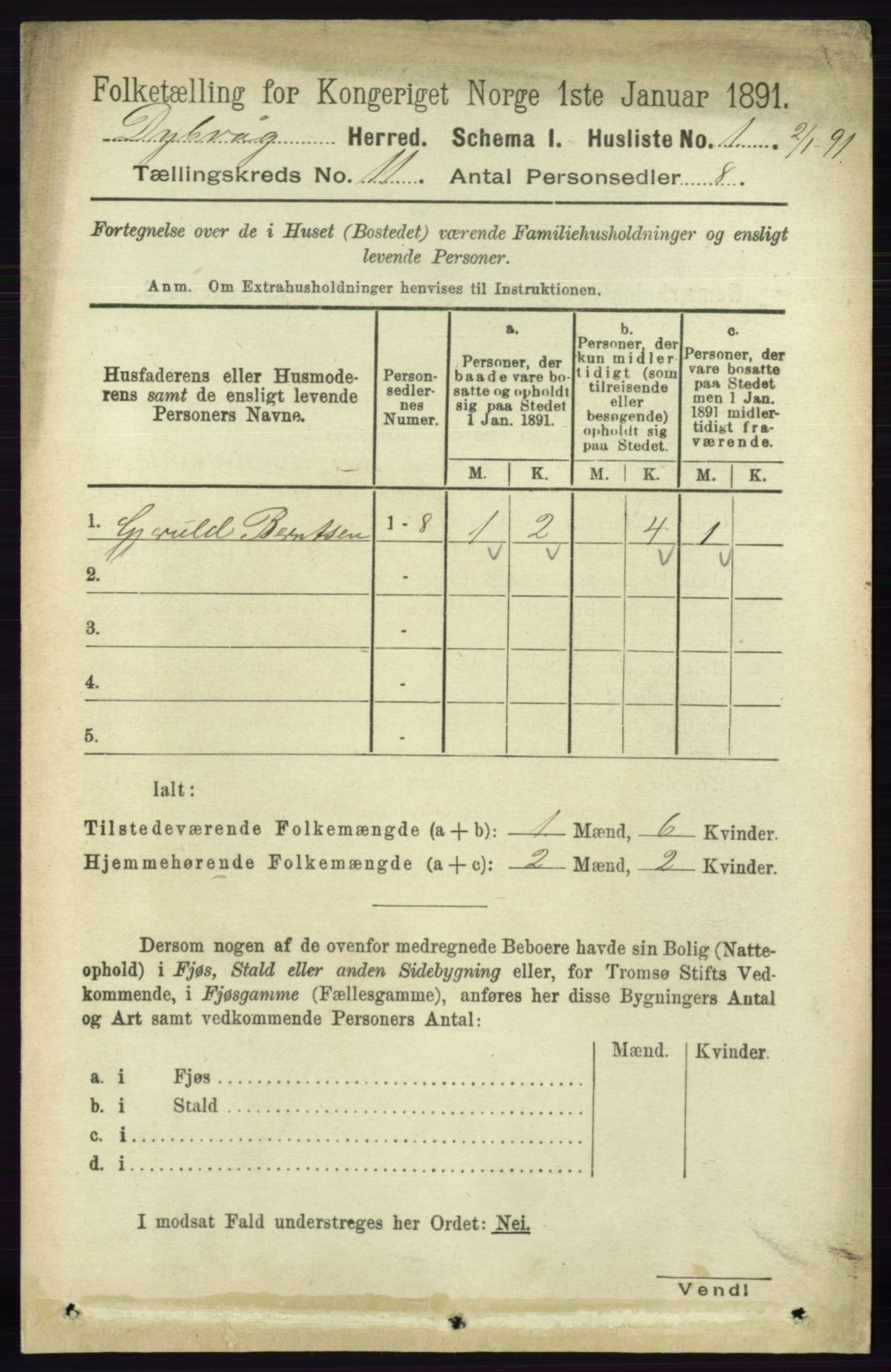 RA, 1891 census for 0915 Dypvåg, 1891, p. 4243