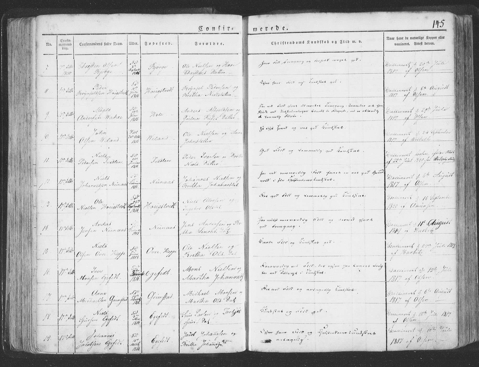 Hosanger sokneprestembete, AV/SAB-A-75801/H/Haa: Parish register (official) no. A 6, 1824-1835, p. 145