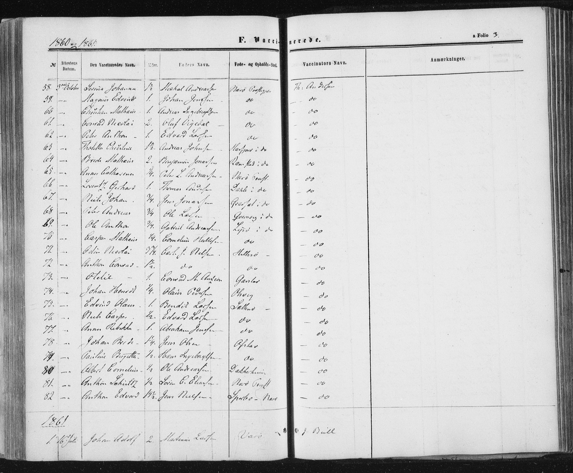 Ministerialprotokoller, klokkerbøker og fødselsregistre - Nord-Trøndelag, SAT/A-1458/784/L0670: Parish register (official) no. 784A05, 1860-1876, p. 3