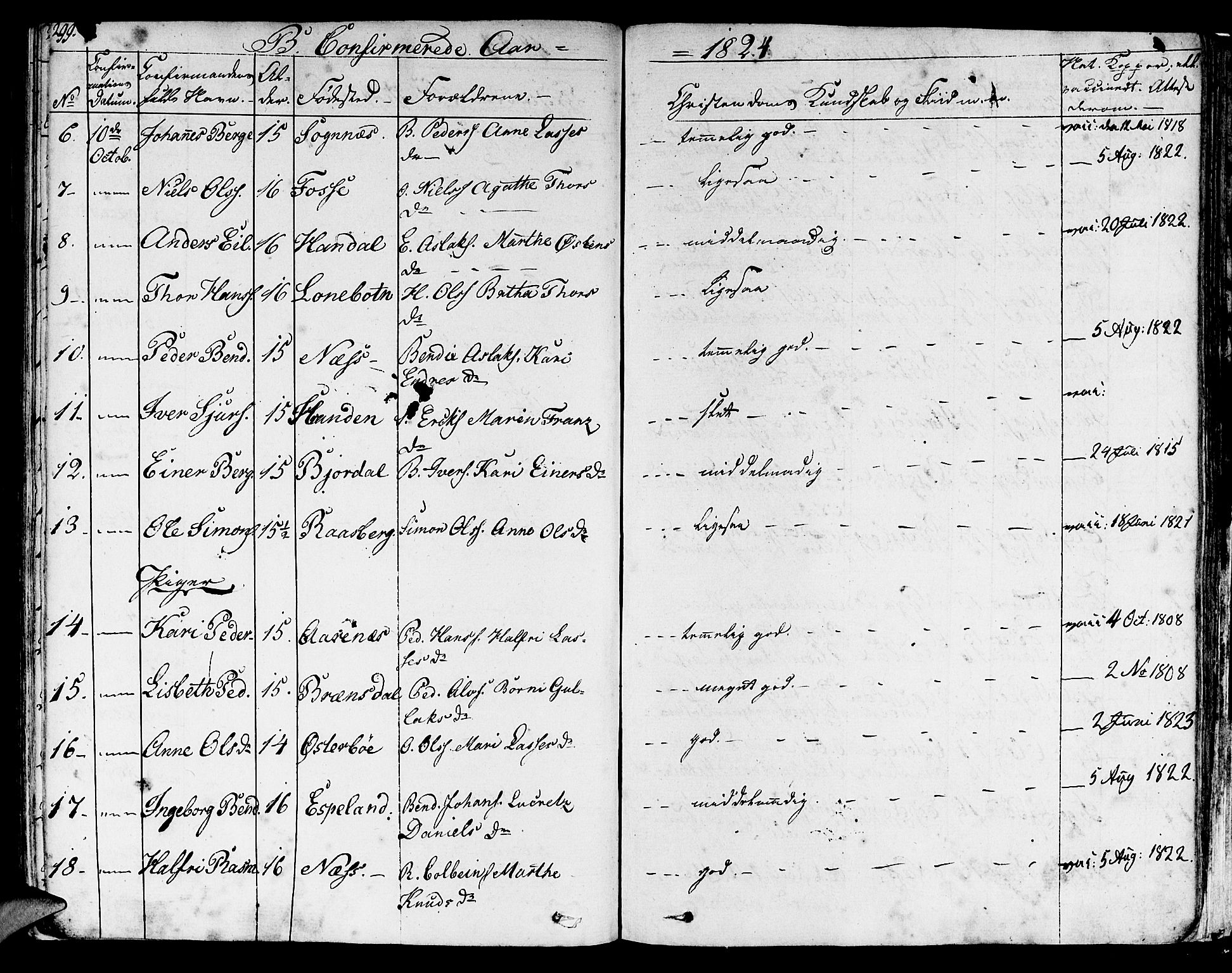 Lavik sokneprestembete, AV/SAB-A-80901: Parish register (official) no. A 2I, 1821-1842, p. 299