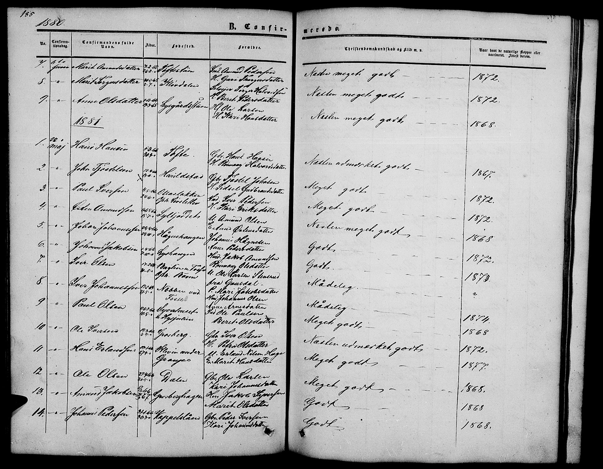 Nord-Fron prestekontor, SAH/PREST-080/H/Ha/Hab/L0002: Parish register (copy) no. 2, 1851-1883, p. 185