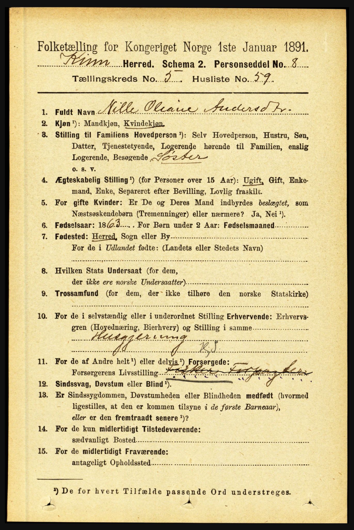 RA, 1891 census for 1437 Kinn, 1891, p. 2142