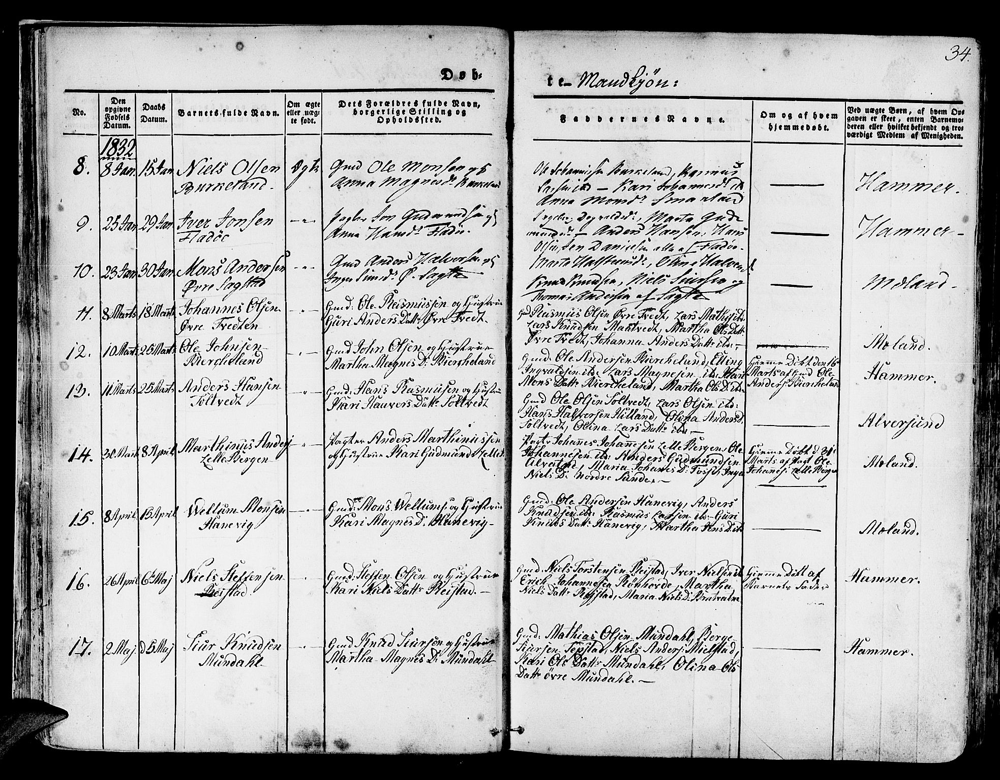 Hamre sokneprestembete, AV/SAB-A-75501/H/Ha/Haa/Haaa/L0011: Parish register (official) no. A 11, 1826-1834, p. 34