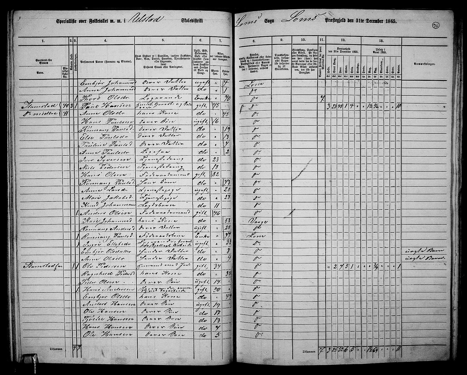 RA, 1865 census for Lom, 1865, p. 69