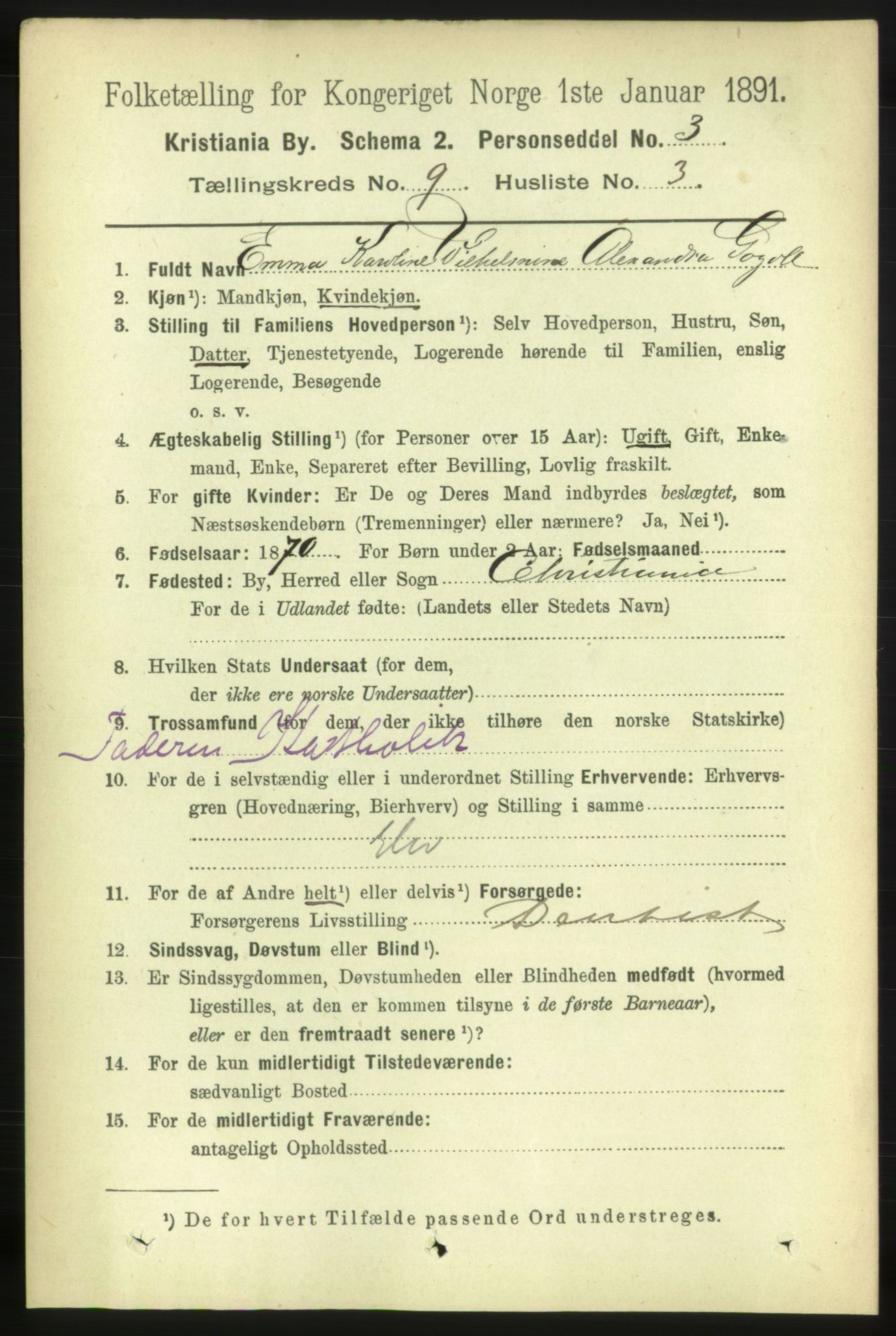 RA, 1891 census for 0301 Kristiania, 1891, p. 4020