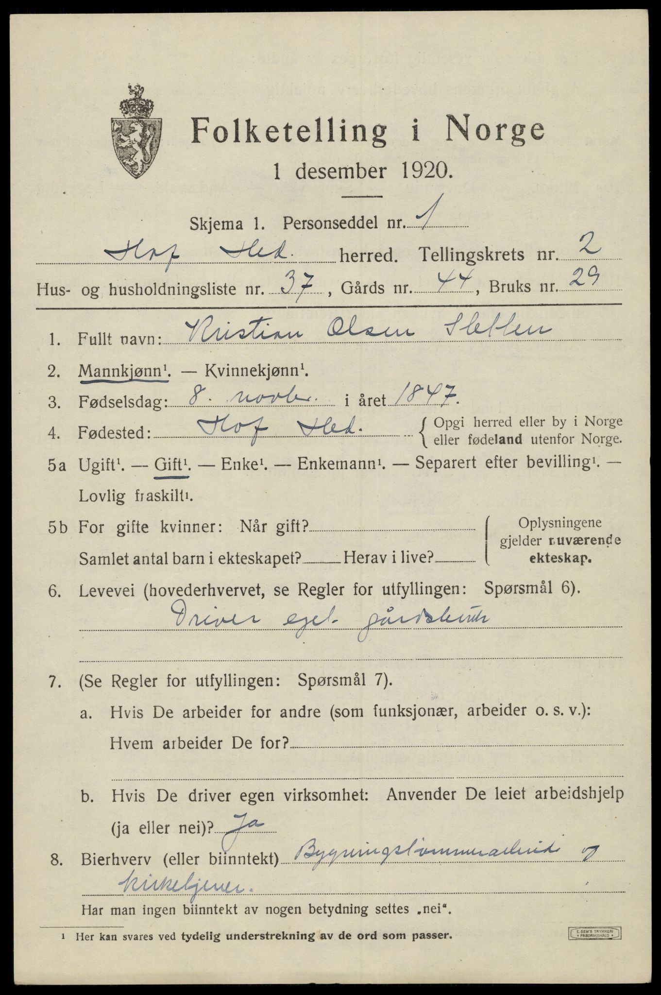 SAH, 1920 census for Hof, 1920, p. 2911