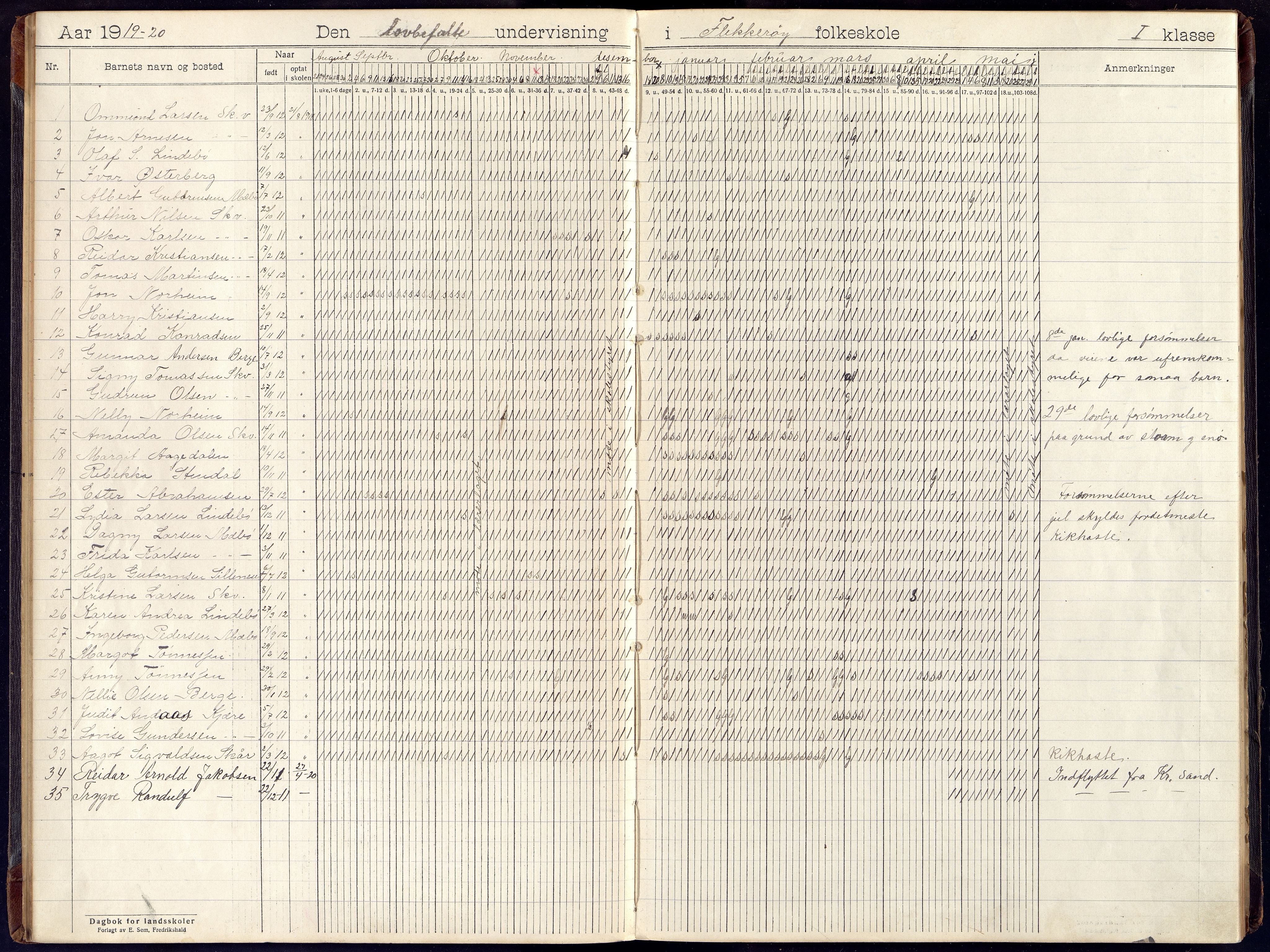 Oddernes kommune - Ytre Flekkerøy/Flekkerøy skolekrets, ARKSOR/1001OD553/I/Ia/L0008: Dagbok - Flekkerøy skolekrets, 1917-1924