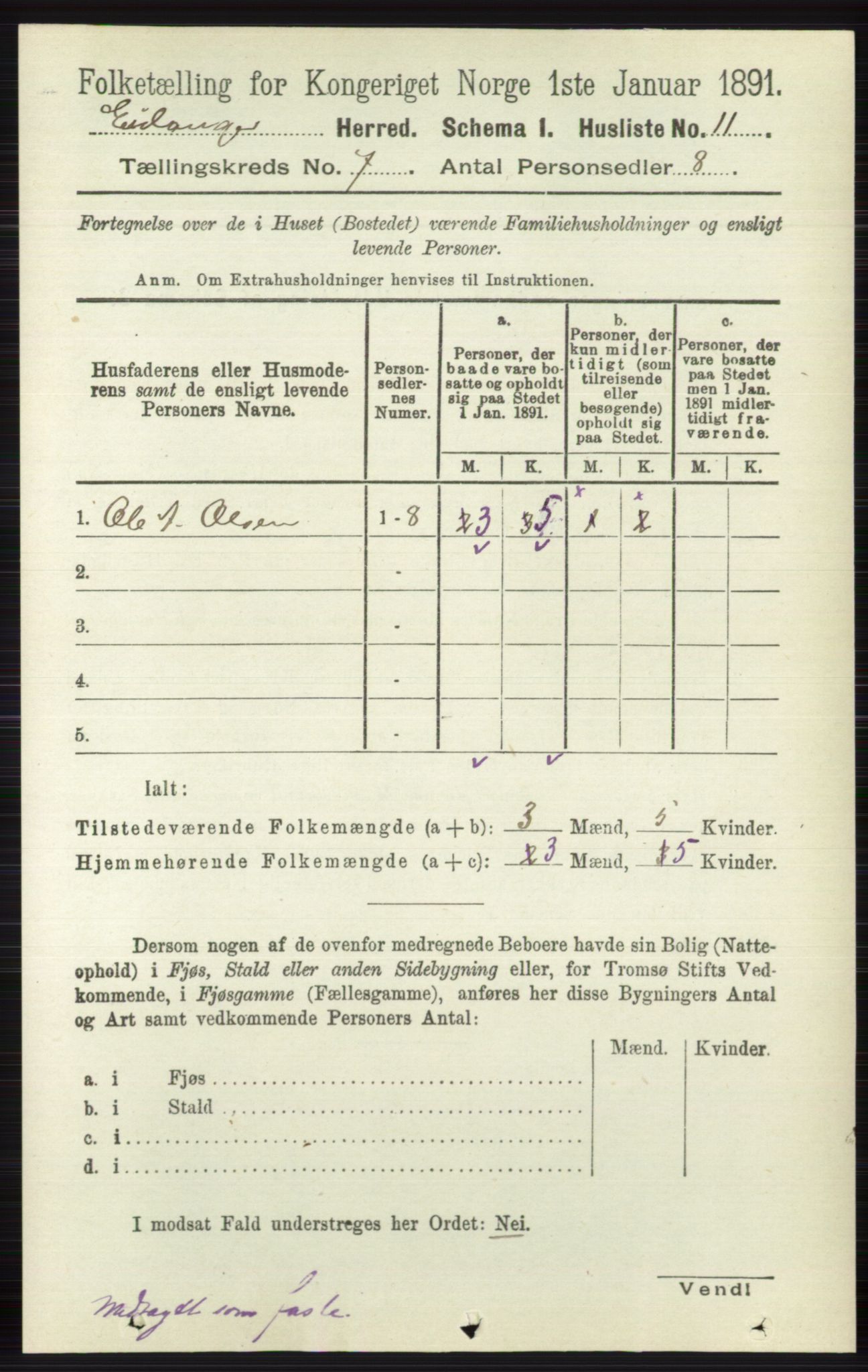 RA, 1891 census for 0813 Eidanger, 1891, p. 2737