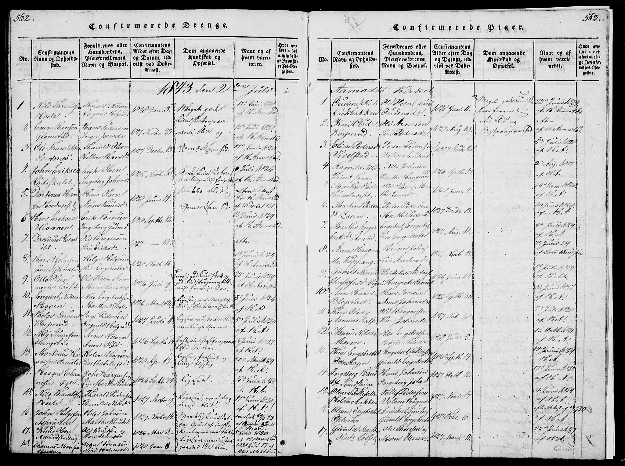 Åmot prestekontor, Hedmark, AV/SAH-PREST-056/H/Ha/Hab/L0001: Parish register (copy) no. 1, 1815-1847, p. 562-563