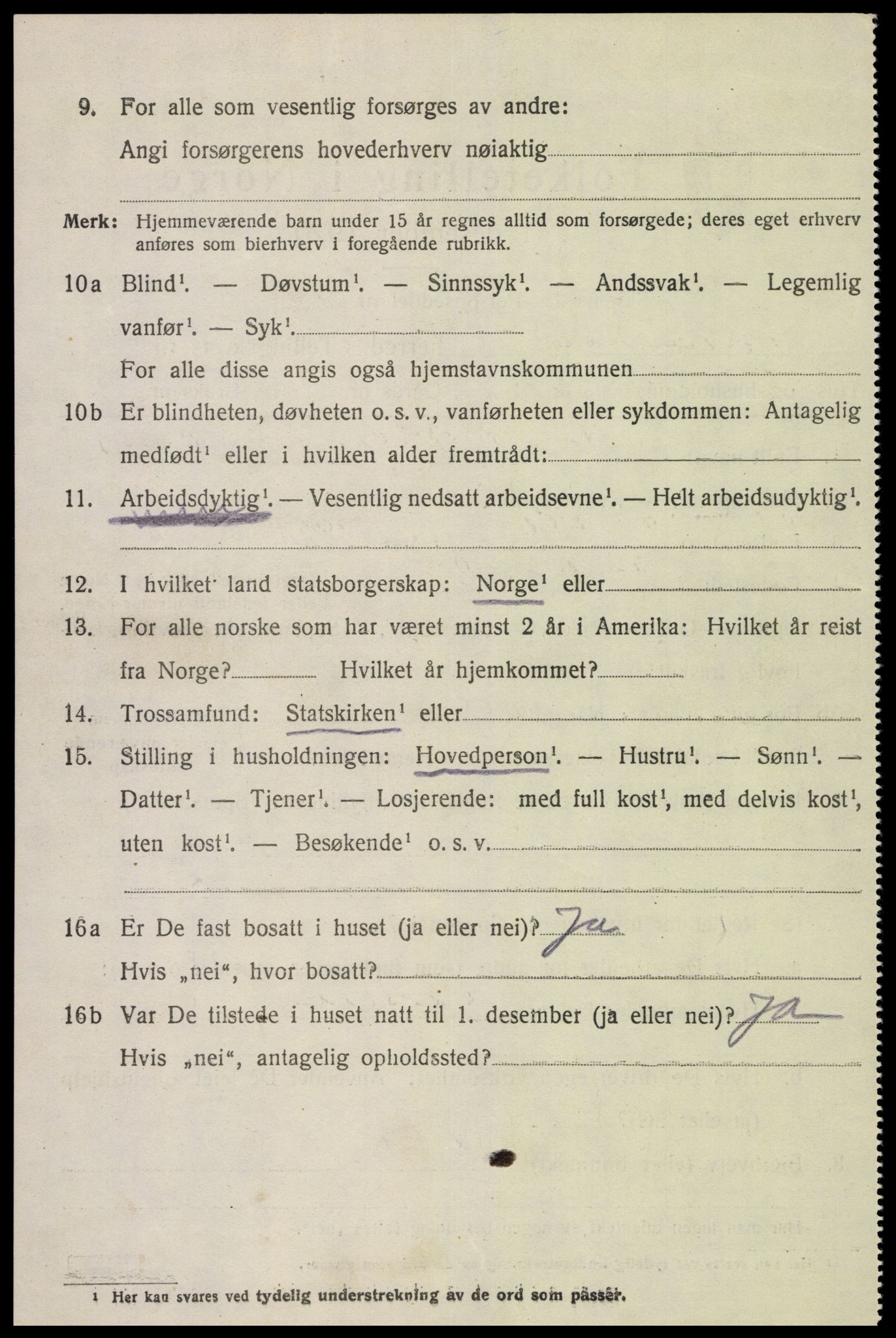 SAK, 1920 census for Fjotland, 1920, p. 2209