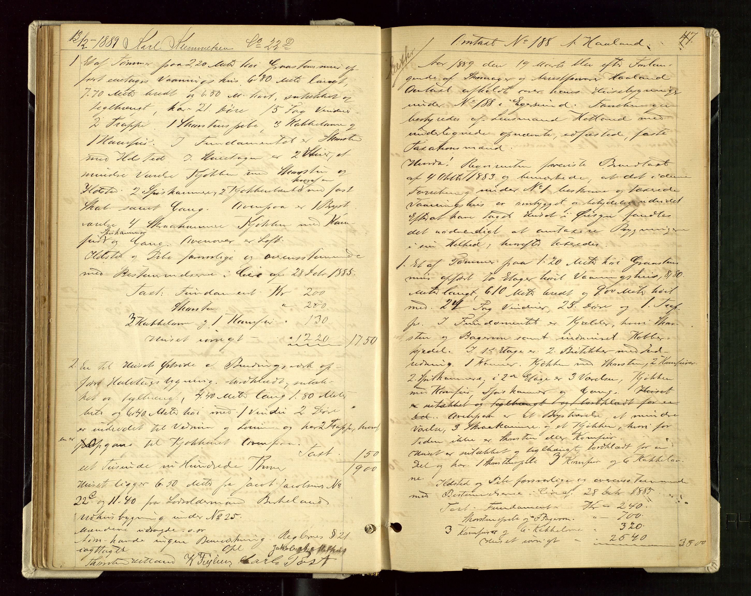Eigersund lensmannskontor, AV/SAST-A-100171/God/L0004: "Brandtaxationsprotokol", 1886-1895, p. 46b-47a