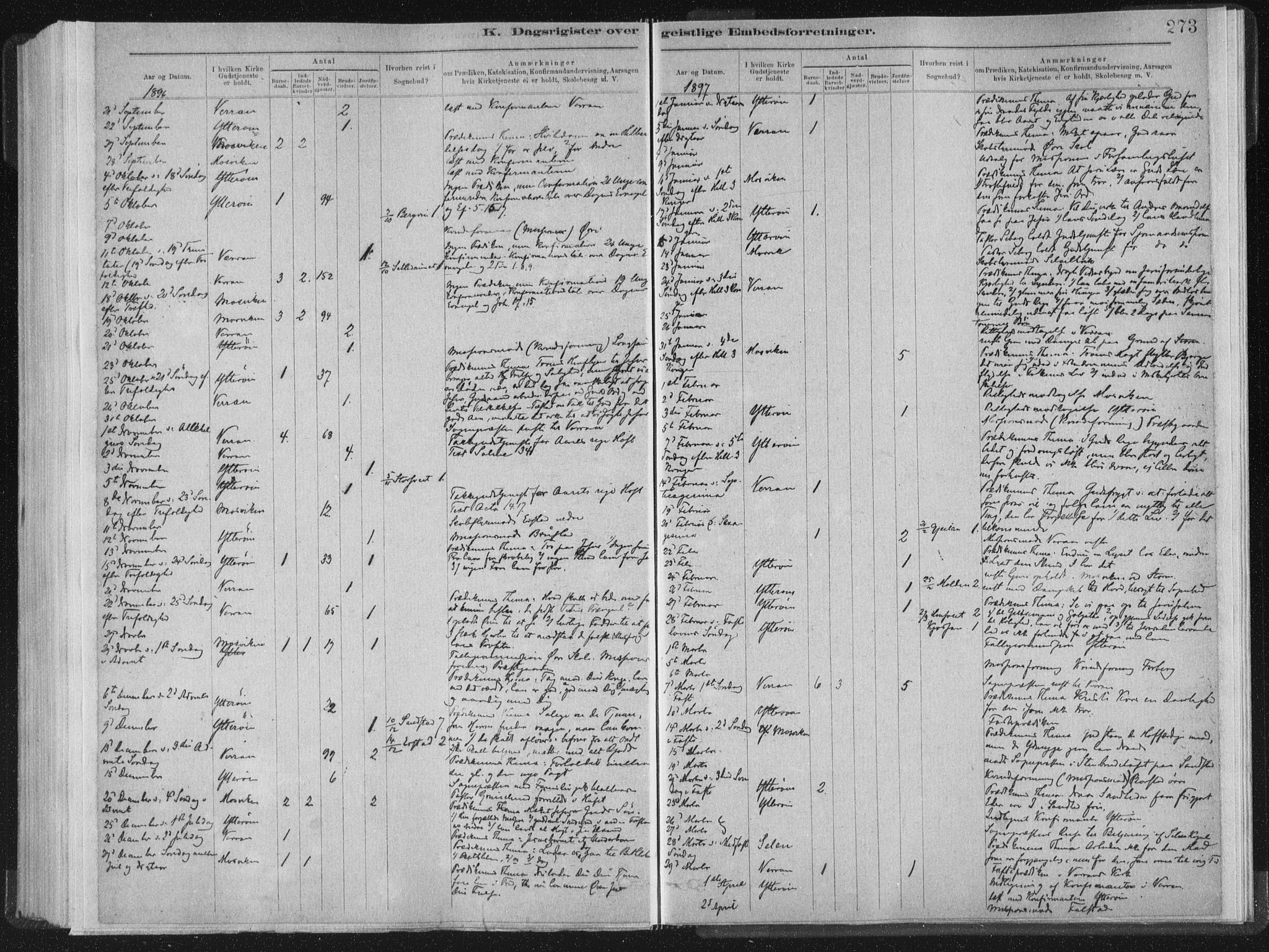 Ministerialprotokoller, klokkerbøker og fødselsregistre - Nord-Trøndelag, SAT/A-1458/722/L0220: Parish register (official) no. 722A07, 1881-1908, p. 273