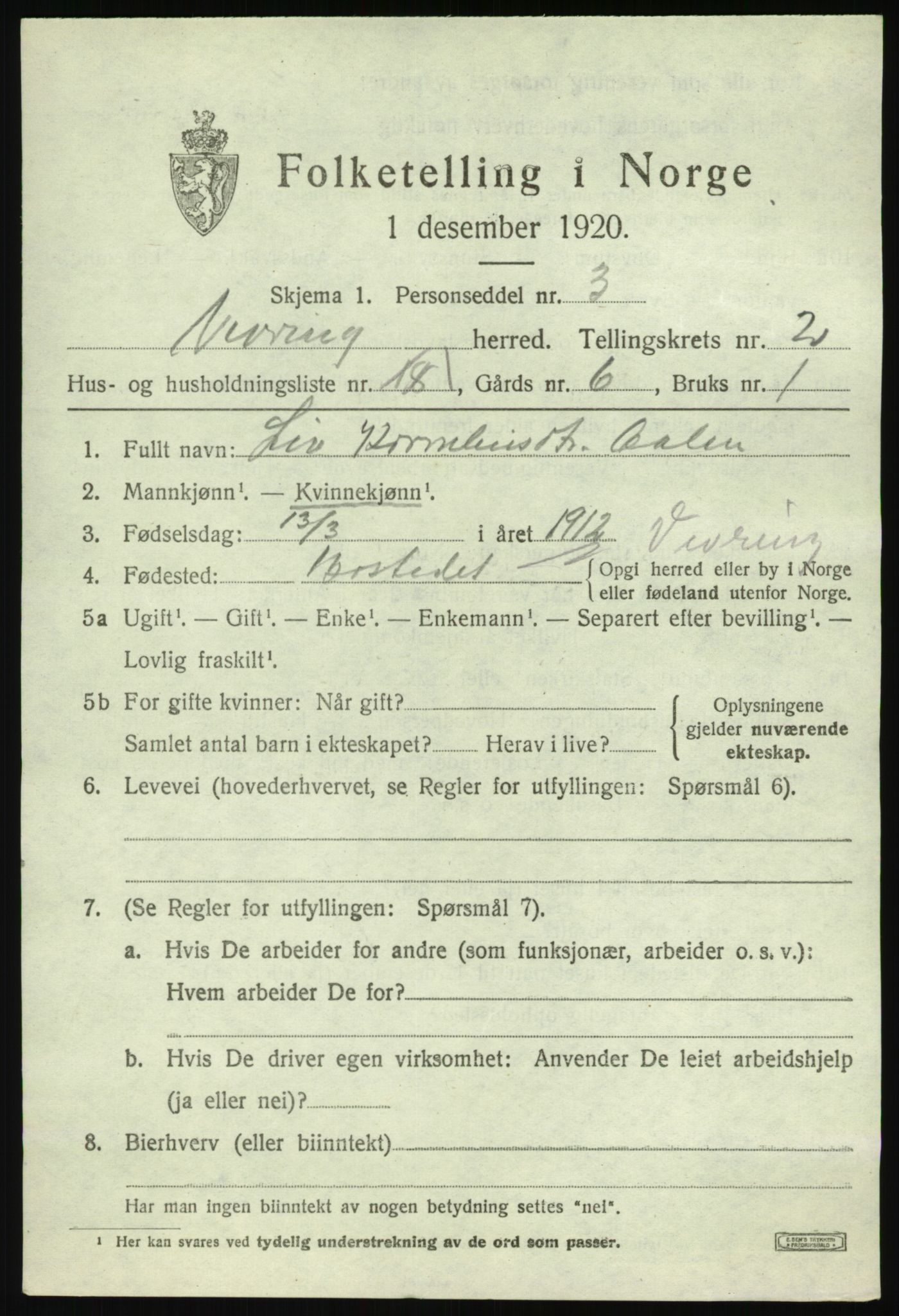 SAB, 1920 census for Vevring, 1920, p. 680