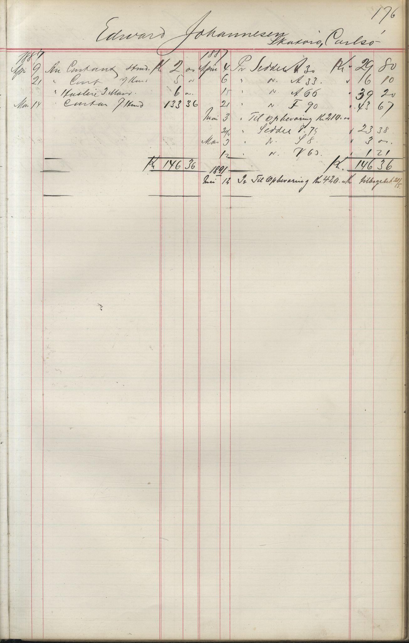 Brodtkorb handel A/S, VAMU/A-0001/F/Fa/L0004/0001: Kompanibøker. Utensogns / Compagnibog for Udensogns Fiskere No 15. Fra A - H, 1882-1895, p. 176