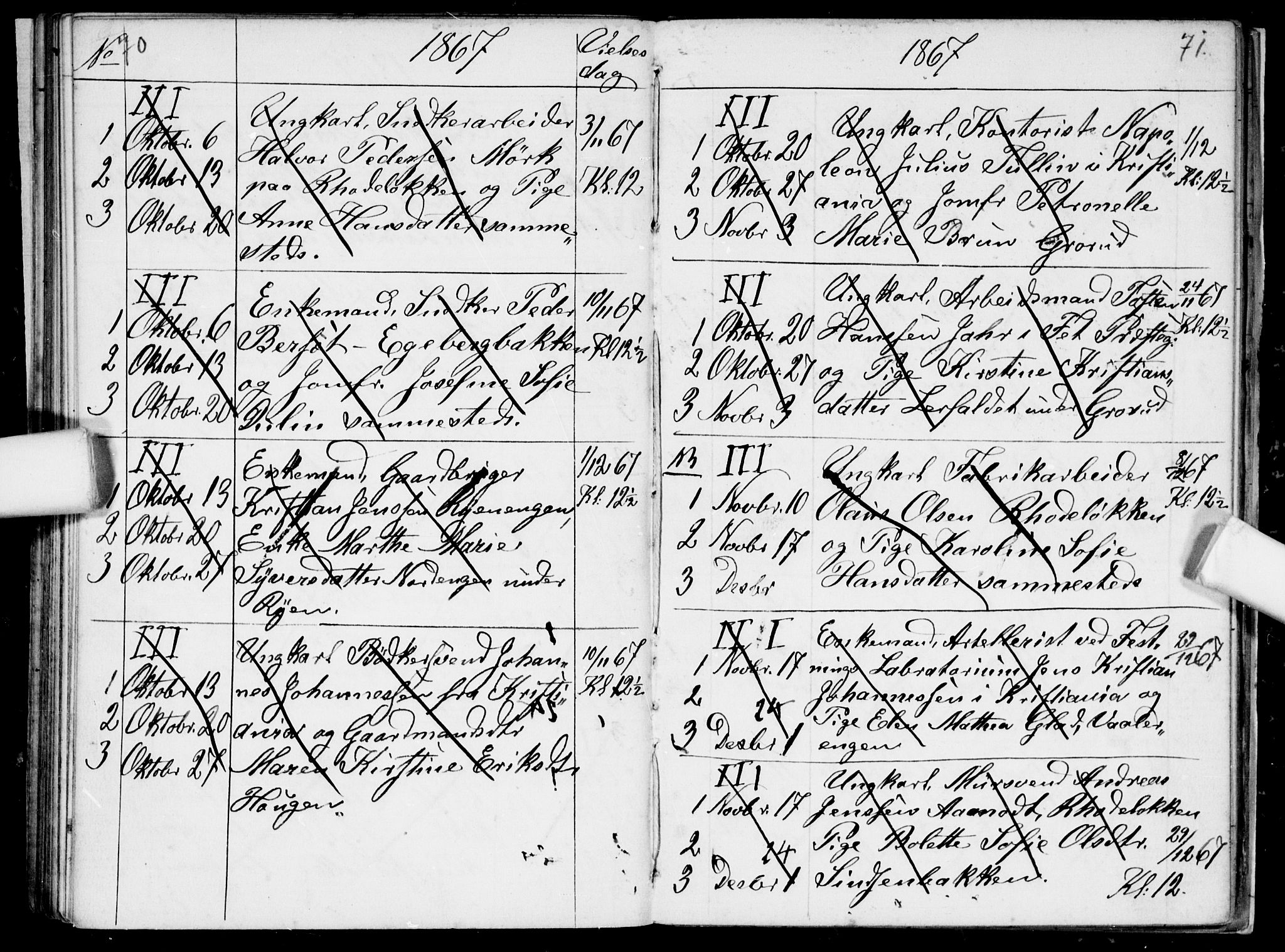 Østre Aker prestekontor Kirkebøker, AV/SAO-A-10840/H/Ha/L0002: Banns register no. I 2, 1861-1872, p. 70-71