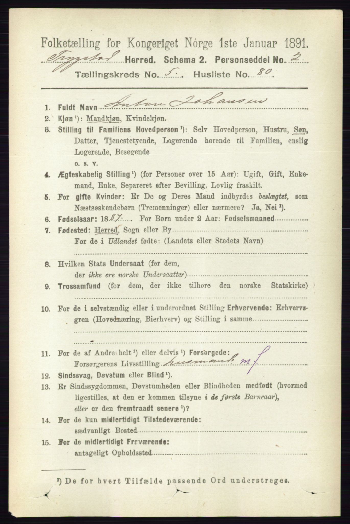 RA, 1891 Census for 0122 Trøgstad, 1891, p. 2418