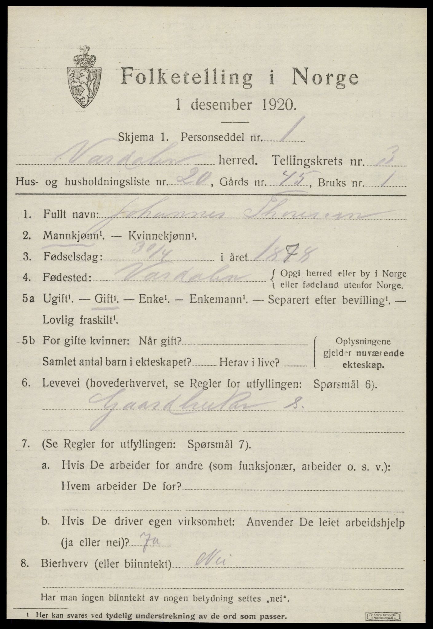 SAT, 1920 census for Verdal, 1920, p. 6927