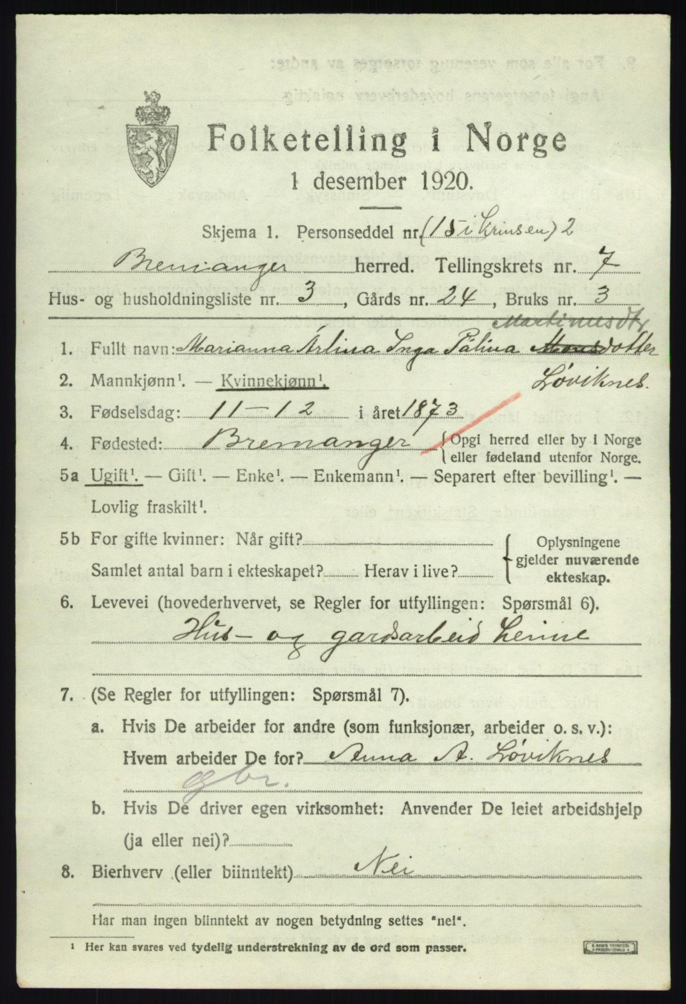 SAB, 1920 census for Bremanger, 1920, p. 4430