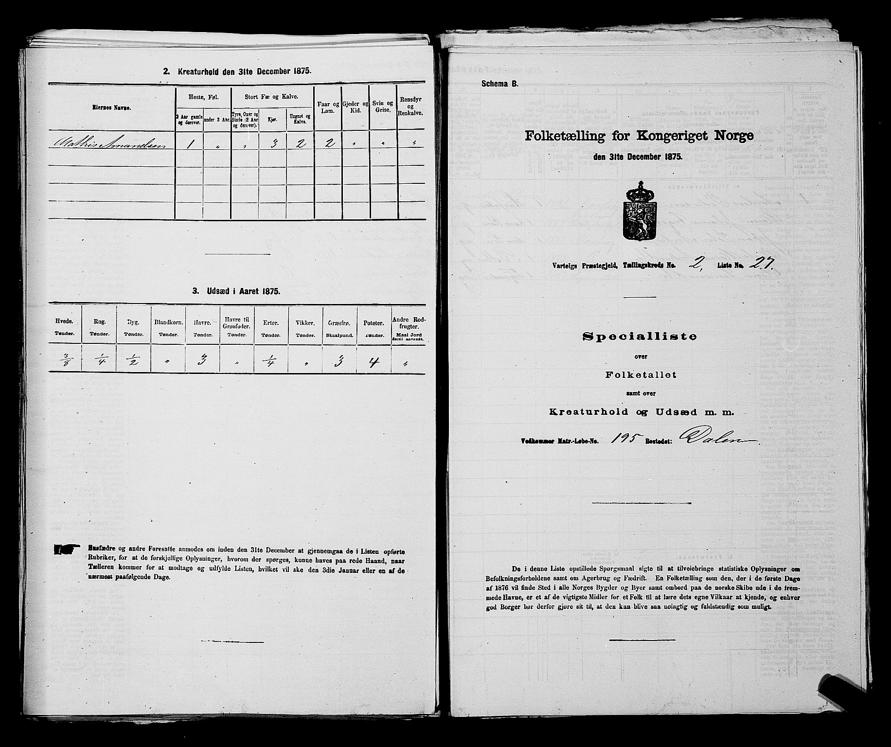 RA, 1875 census for 0114P Varteig, 1875, p. 258