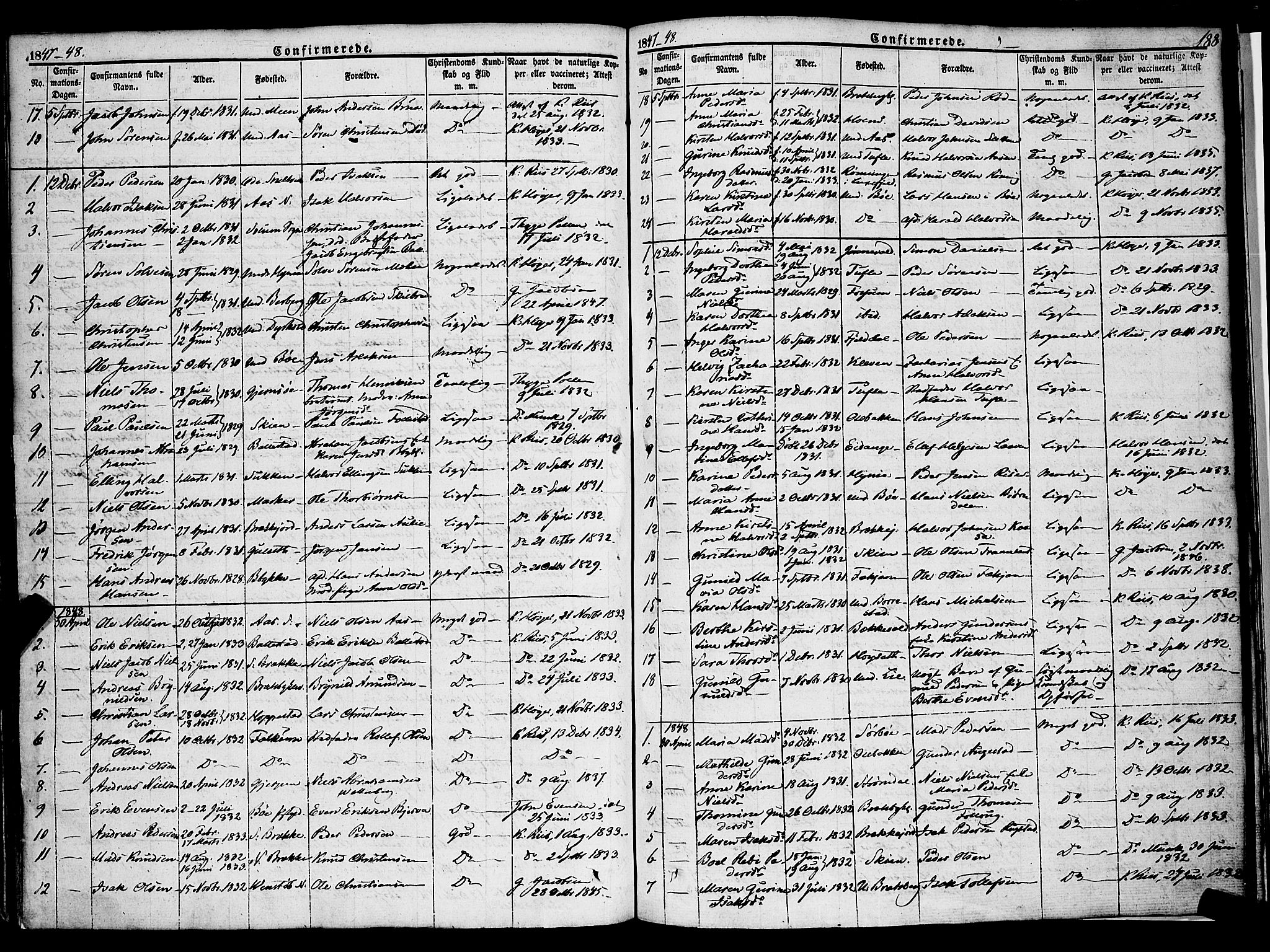 Gjerpen kirkebøker, SAKO/A-265/F/Fa/L0007a: Parish register (official) no. I 7A, 1834-1857, p. 188