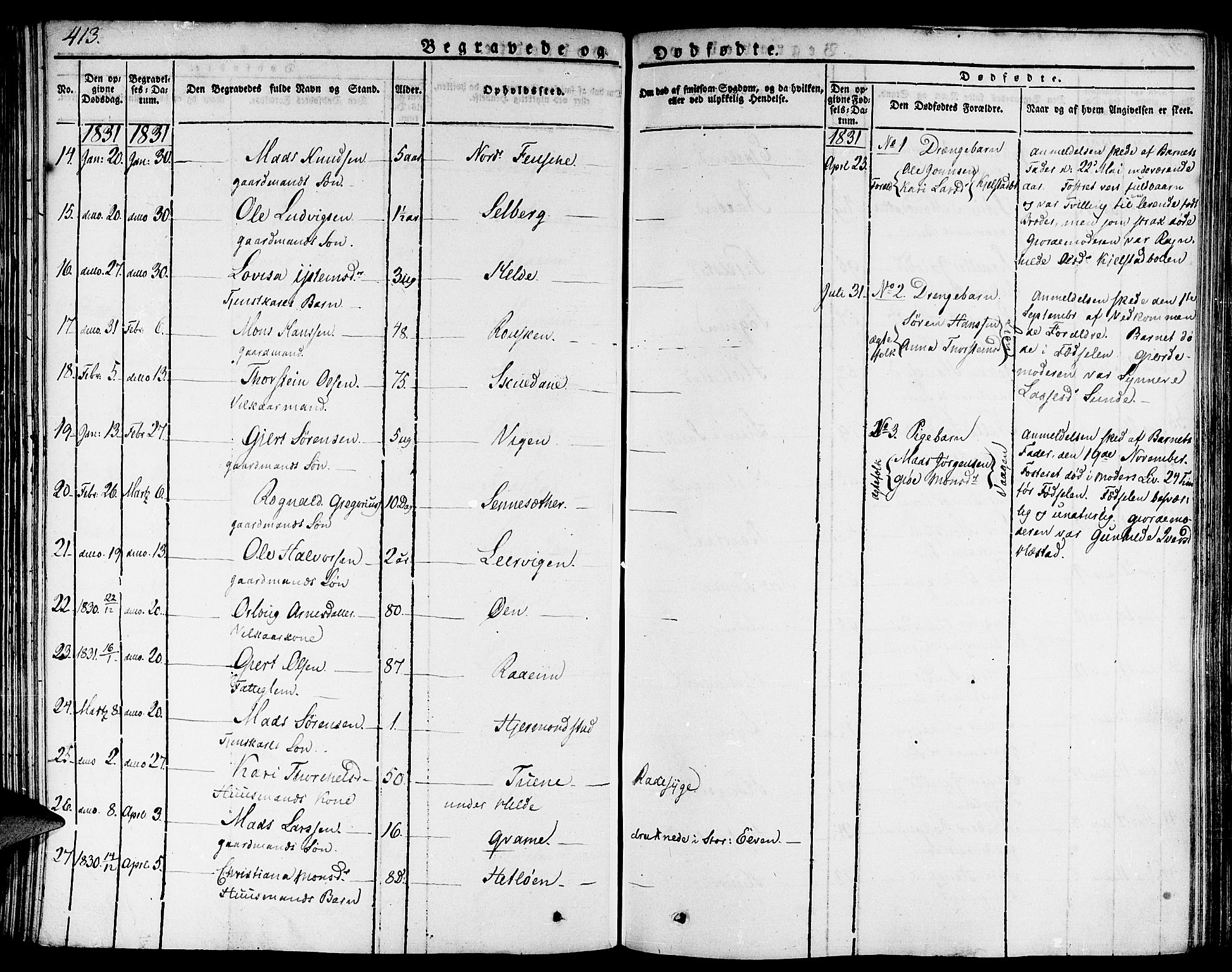 Gaular sokneprestembete, AV/SAB-A-80001/H/Haa: Parish register (official) no. A 3, 1821-1840, p. 413