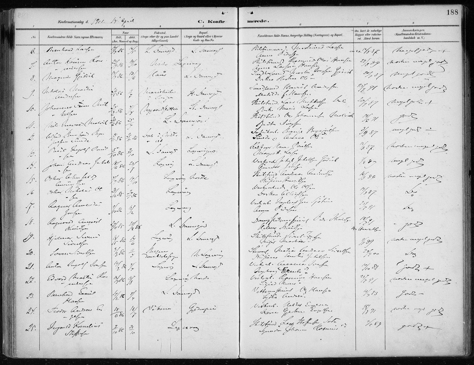 Askøy Sokneprestembete, AV/SAB-A-74101/H/Ha/Haa/Haae/L0003: Parish register (official) no. E 3, 1891-1903, p. 188