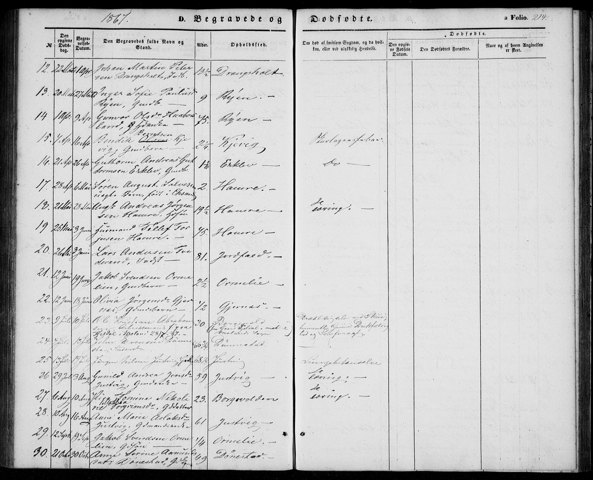 Tveit sokneprestkontor, AV/SAK-1111-0043/F/Fa/L0005: Parish register (official) no. A 5, 1853-1871, p. 214