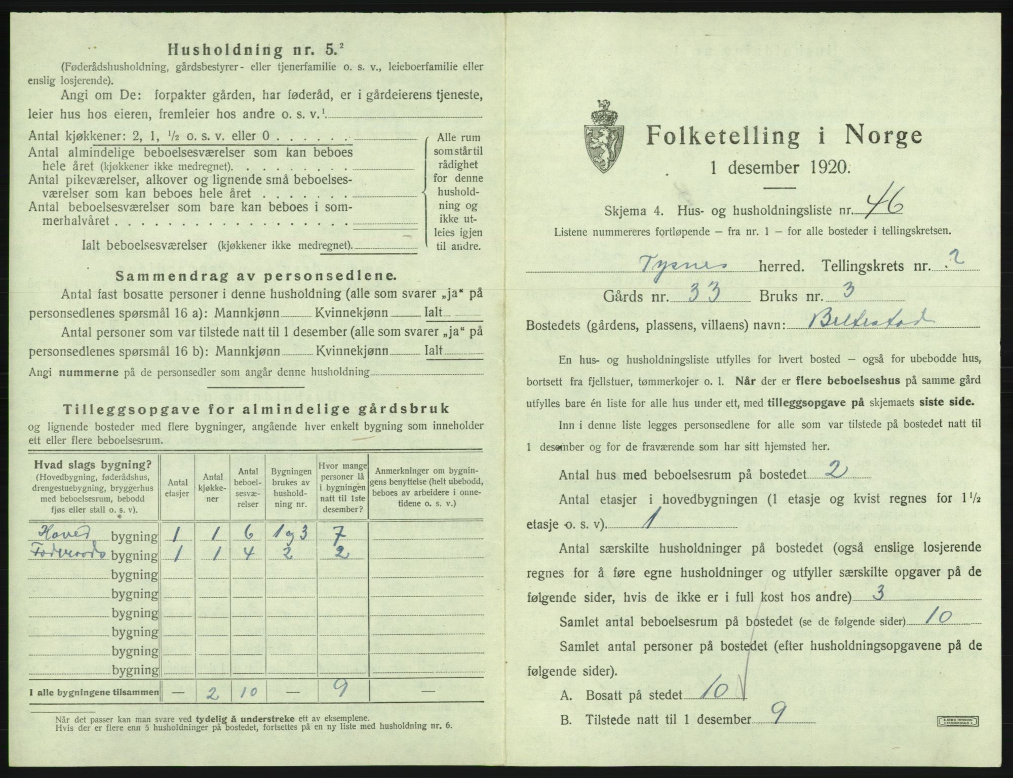 SAB, 1920 census for Tysnes, 1920, p. 247