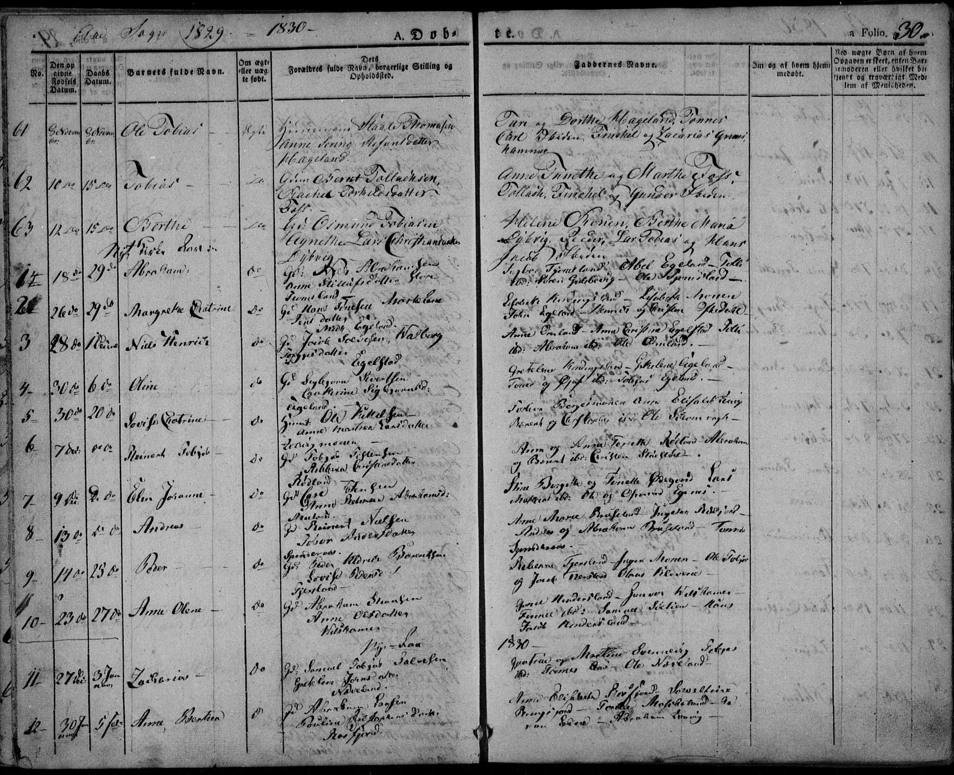 Lyngdal sokneprestkontor, AV/SAK-1111-0029/F/Fa/Fac/L0007: Parish register (official) no. A 7, 1825-1838, p. 30