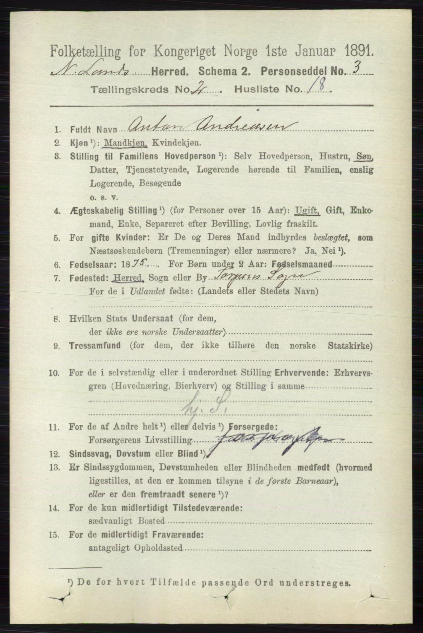 RA, 1891 census for 0538 Nordre Land, 1891, p. 682