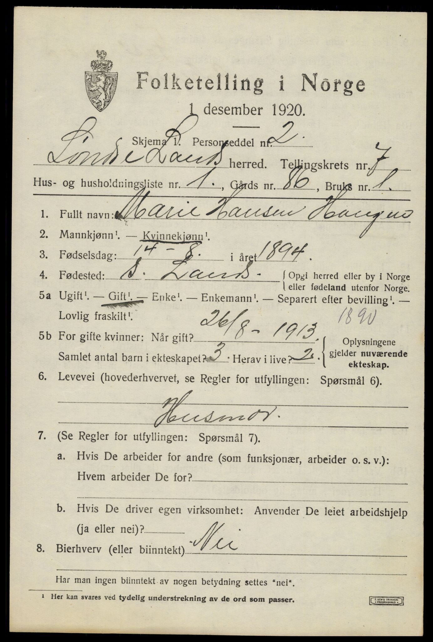 SAH, 1920 census for Søndre Land, 1920, p. 6899