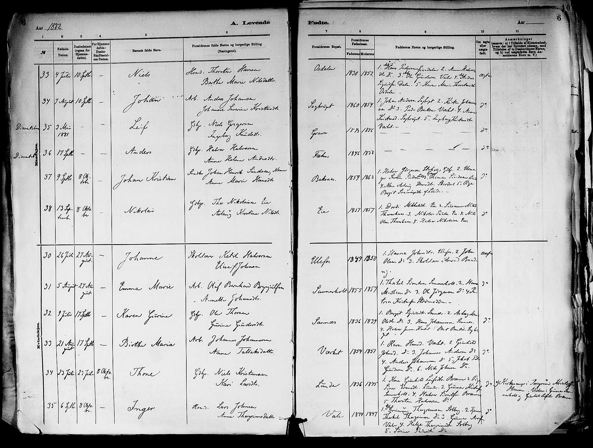 Holla kirkebøker, SAKO/A-272/F/Fa/L0008: Parish register (official) no. 8, 1882-1897, p. 6