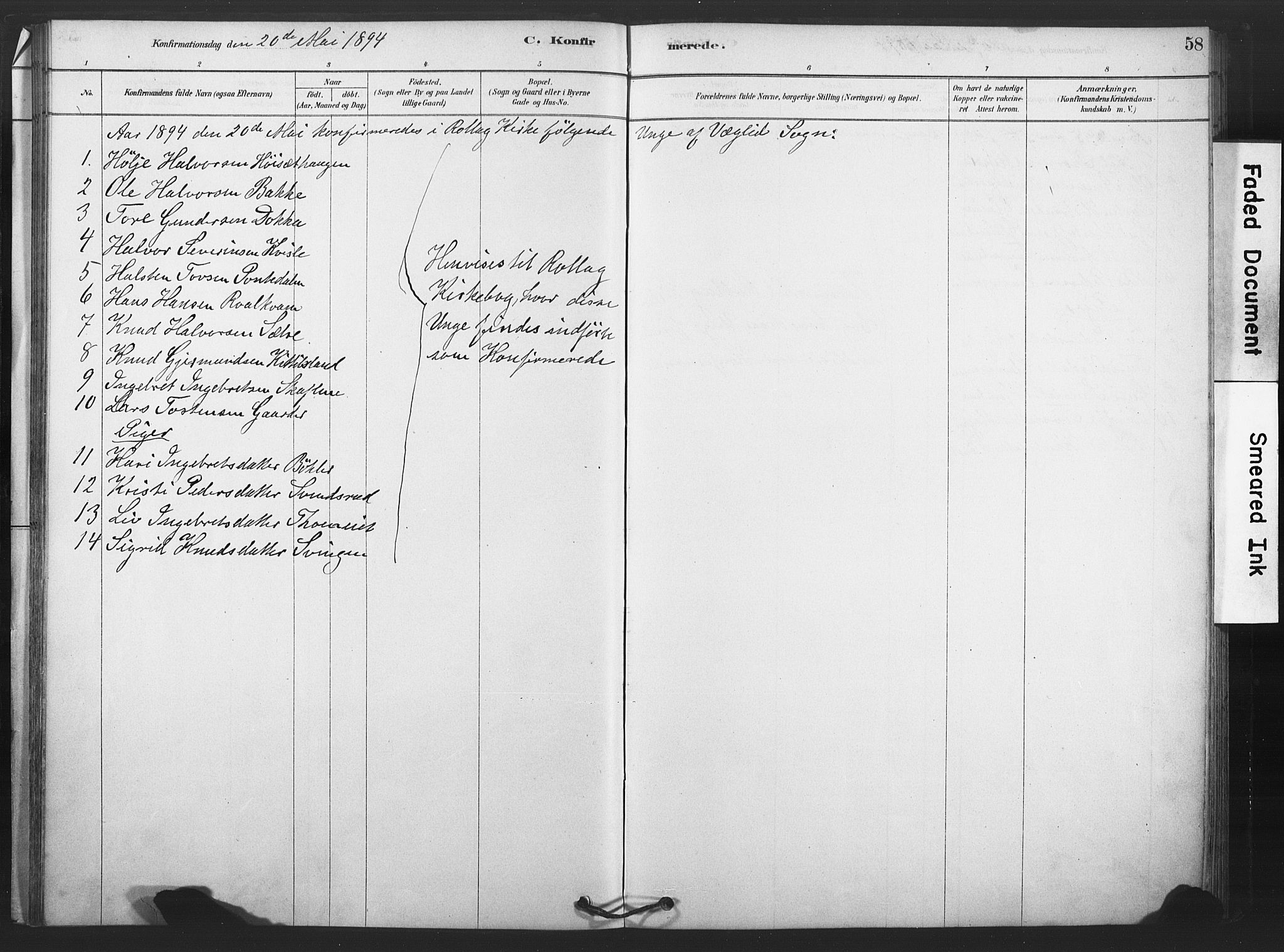 Rollag kirkebøker, SAKO/A-240/F/Fb/L0001: Parish register (official) no. II 1, 1878-1899, p. 58