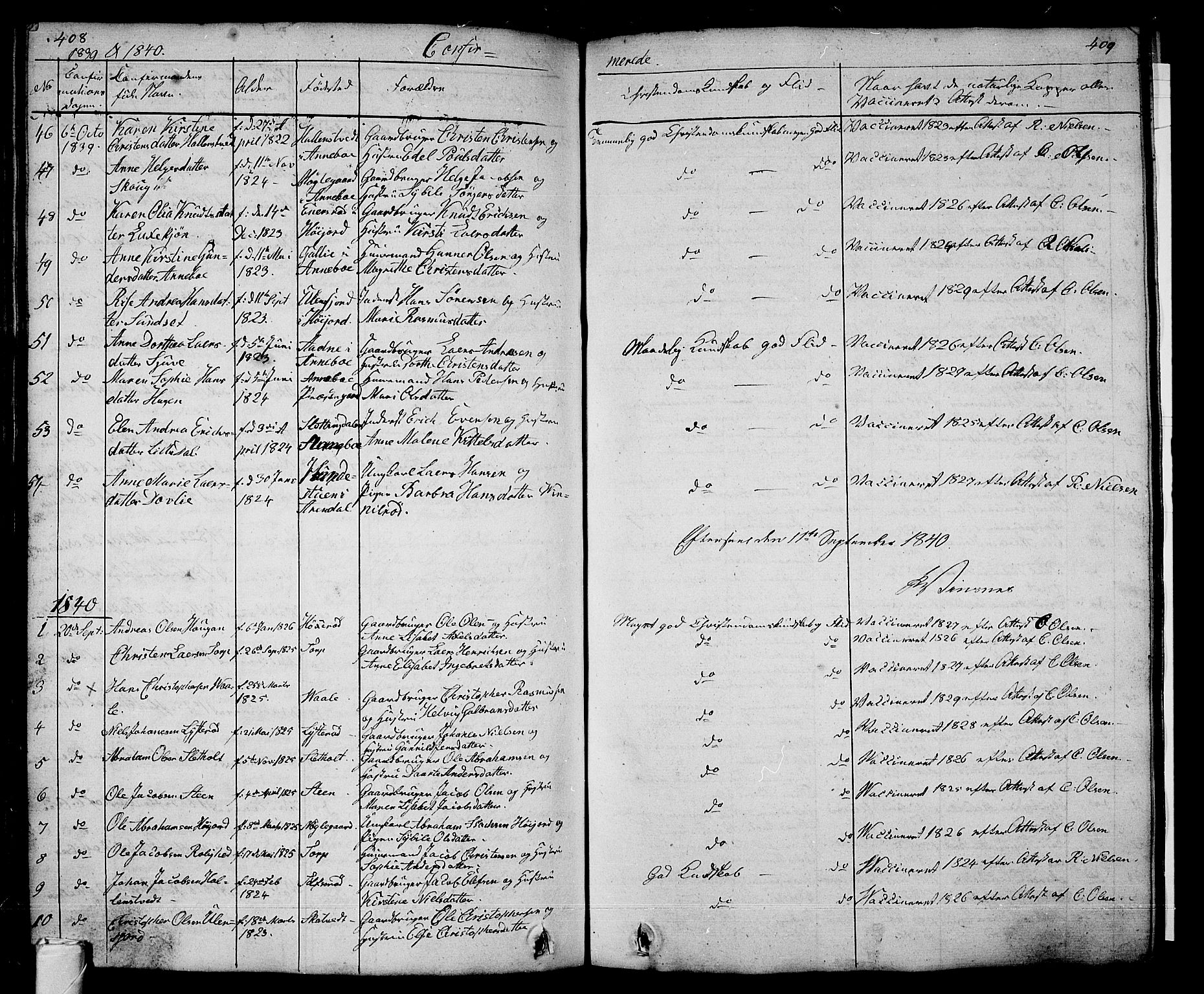 Andebu kirkebøker, AV/SAKO-A-336/G/Ga/L0003: Parish register (copy) no. I 3, 1832-1867, p. 408-409