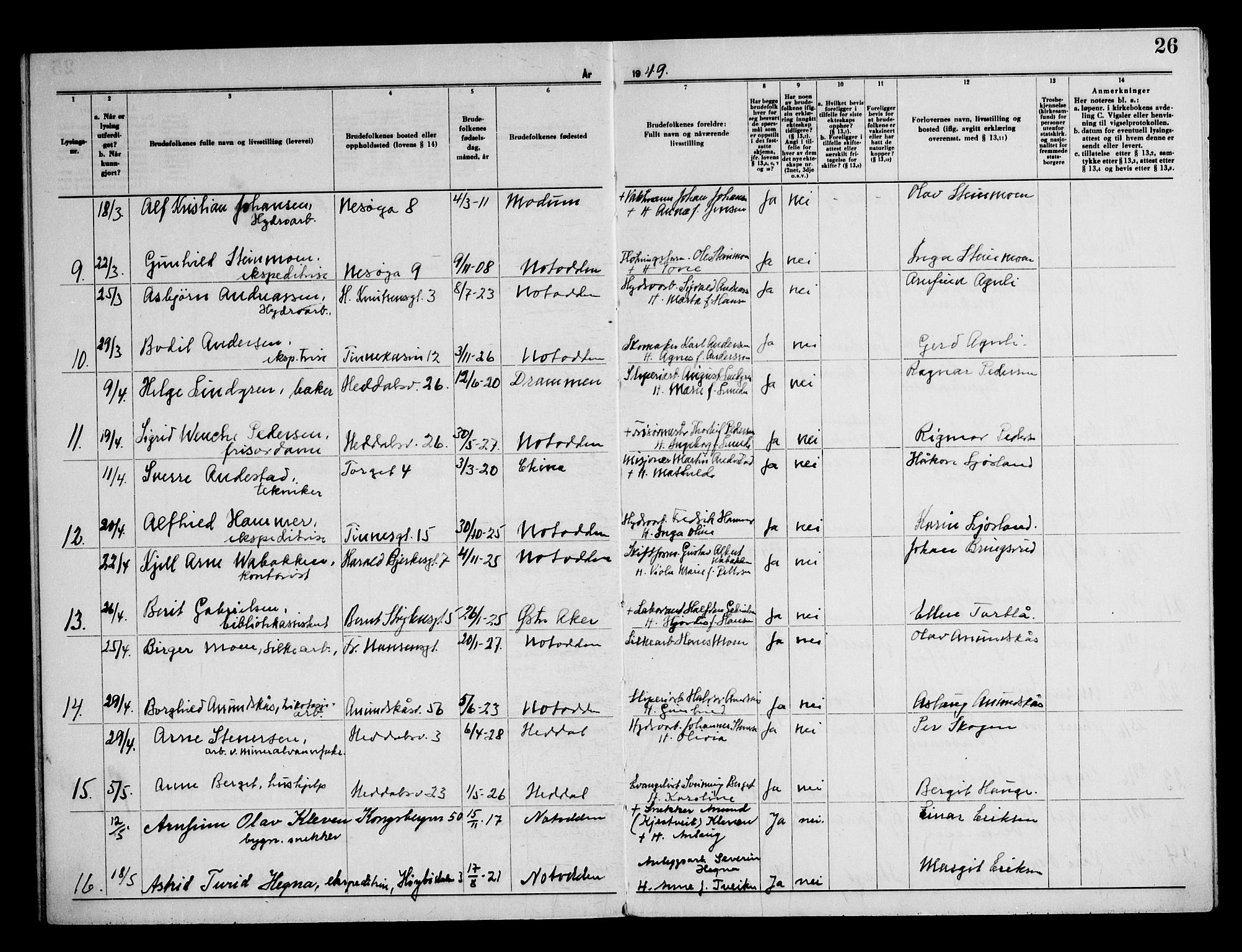 Notodden kirkebøker, AV/SAKO-A-290/H/Ha/L0002: Banns register no. 2, 1946-1958, p. 26